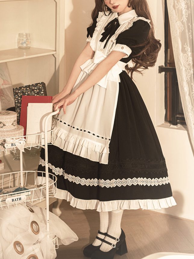 Lolita Halloween Black Gothic Maid Lolita Dress LE1038