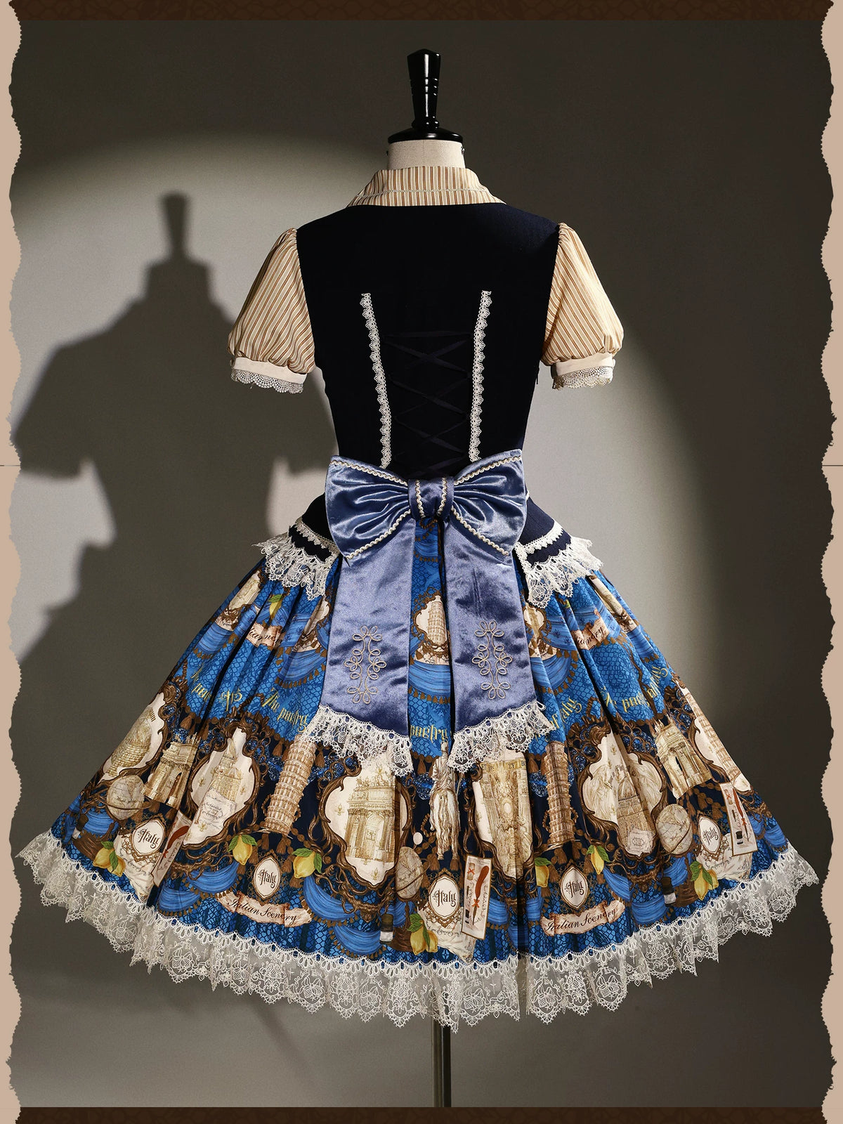 Italian Travelogue Navy British Style Lolita OP Dress and Coat
