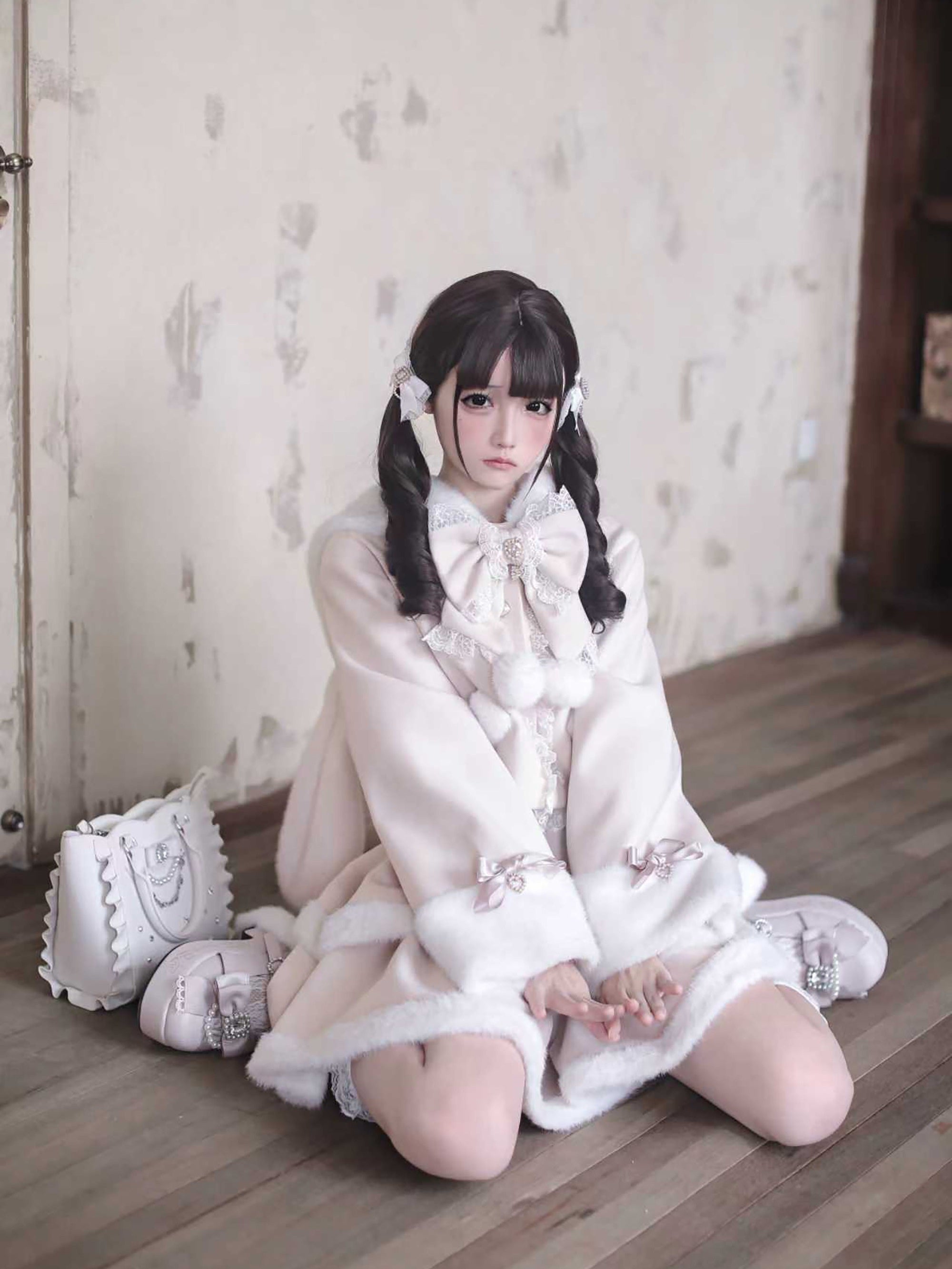 Snow Love Heart Pink Rabbit Ear Coat