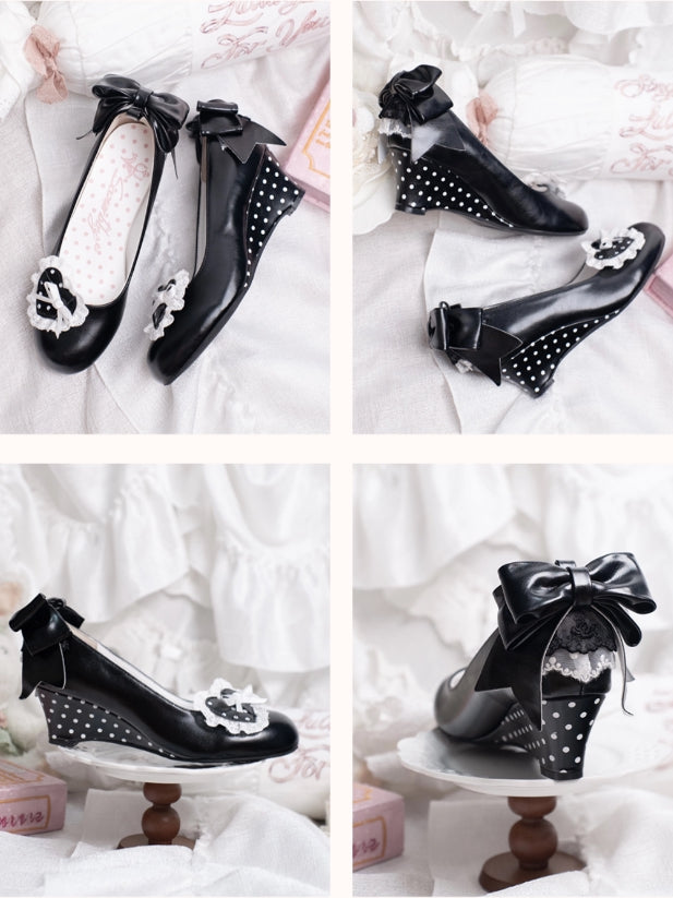 Little Snack Vintage‑Style Polka‑Dot Sweet Lolita Wedge‑Heel Shoes