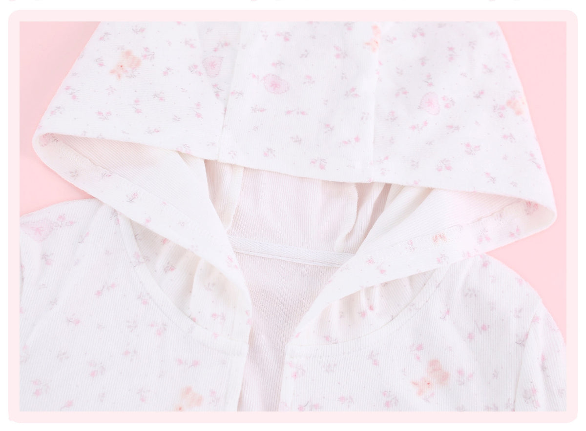 Star Fall Floral White Hooded Jacket Pink Camisole White Floral Shorts Girly Set