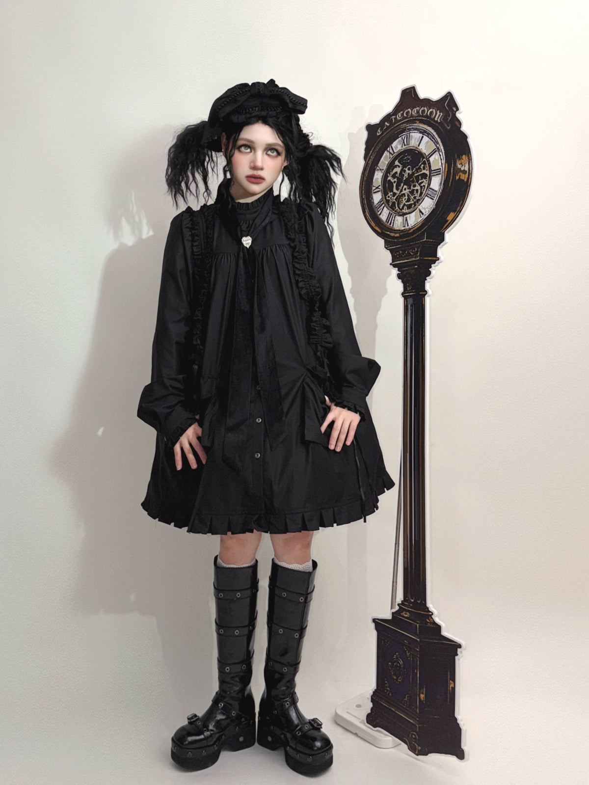 Cannoneer Lolita Steampunk Long Sleeve Black OP Dress Set