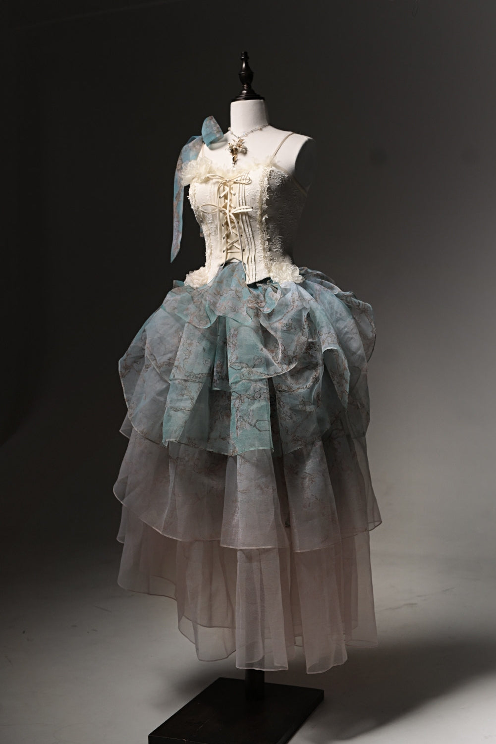Van Gogh Almond Blossom Vintage Strapless Organza Dress / Corset & Skirt Set
