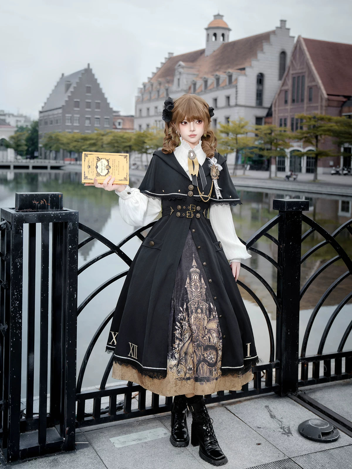 Dragon Chant of Time Dark Academia Classic Lolita Cape Jacket A-Line Dress Set