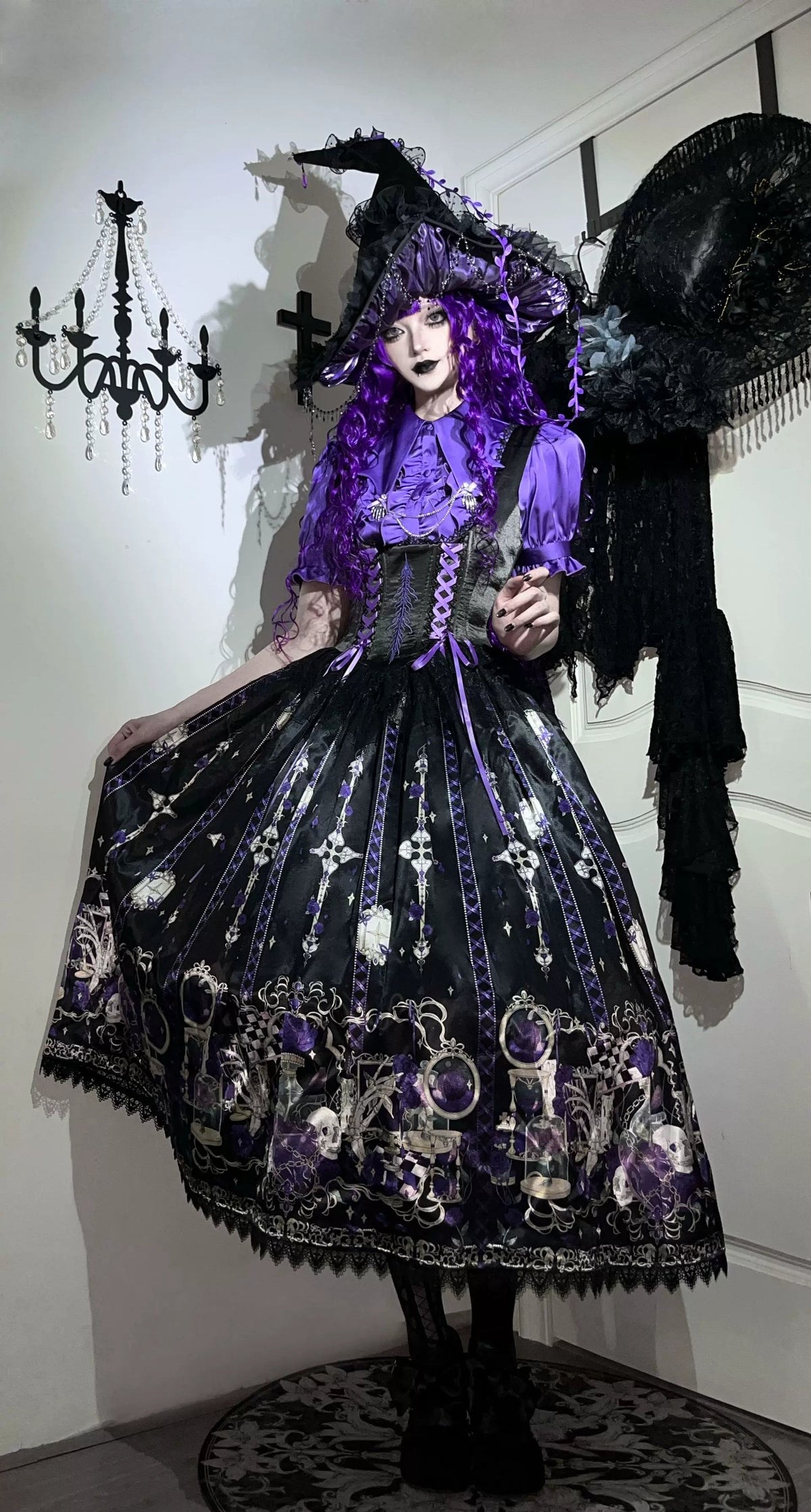 Blood Laboratory Purple Skull Potion Print Gothic Lolita Long JSK