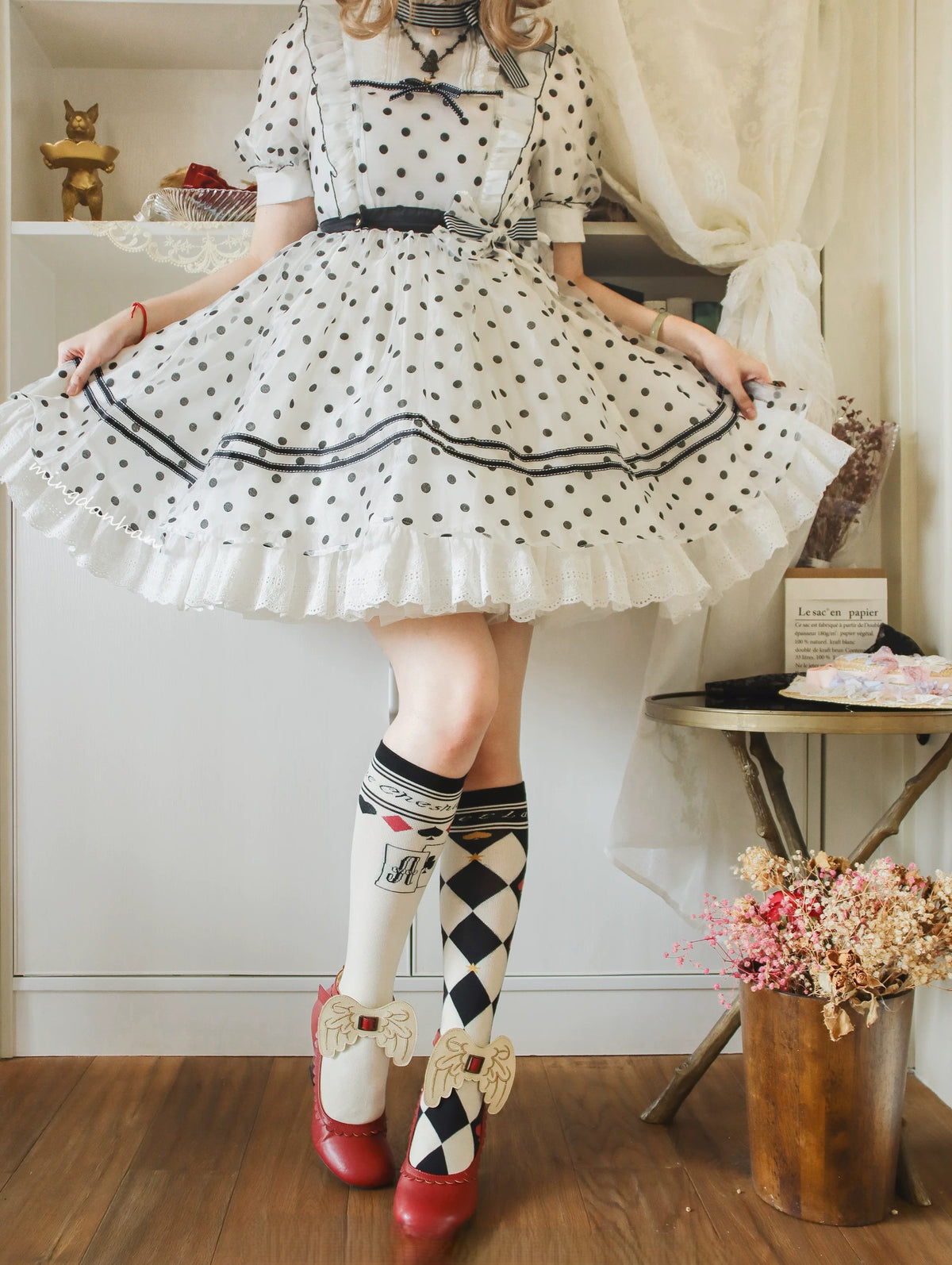 Alice Asymmetrical Argyle Combed Cotton Lolita Socks in Three Lengths