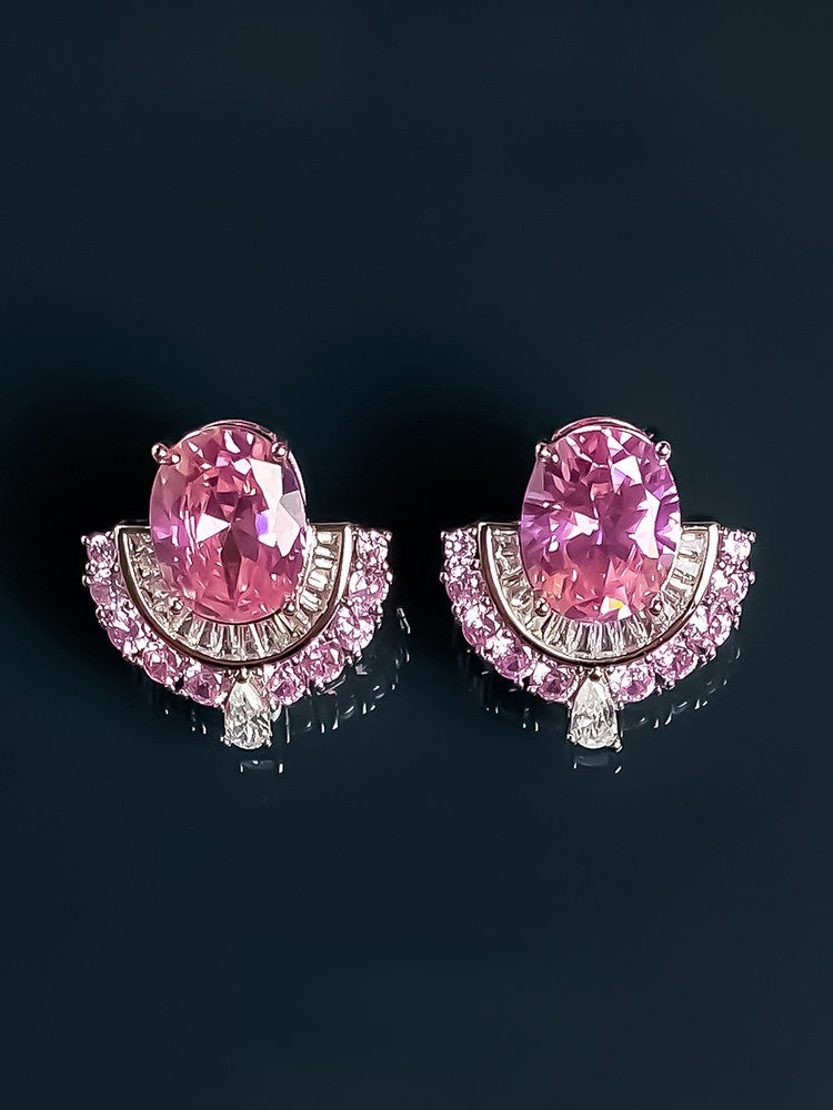Cherry Fall Lolita Pink Crystal Gem Earrings