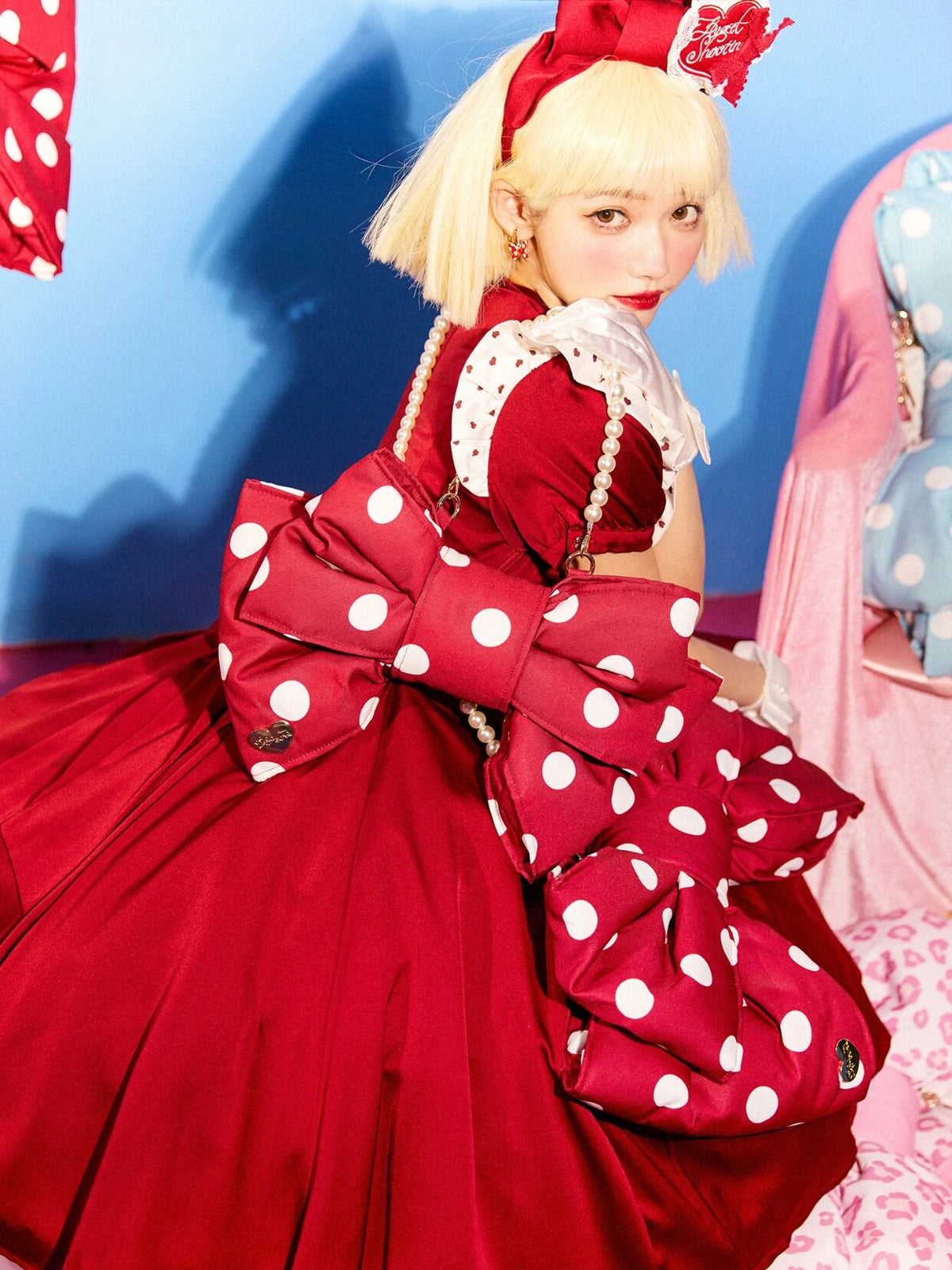 Bobo Red and White Sweet Lolita Polka Dot Bow Backpack