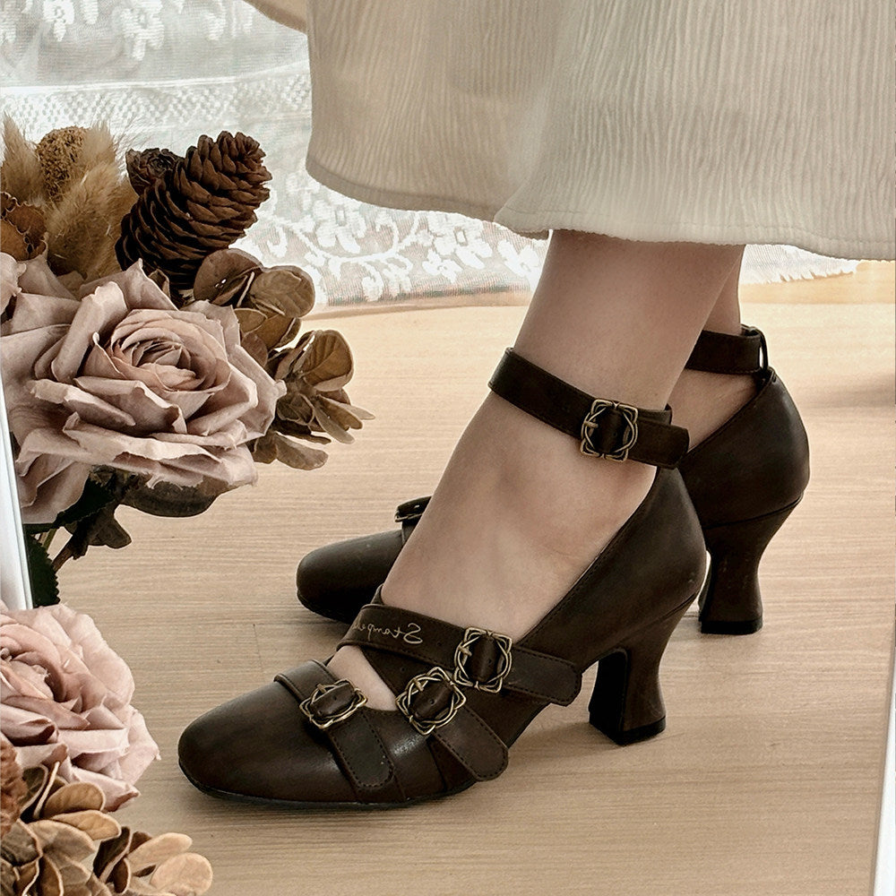 Half‑String Poem Classical Lolita Elegant Goblet‑Heel Square‑Toe High Heels