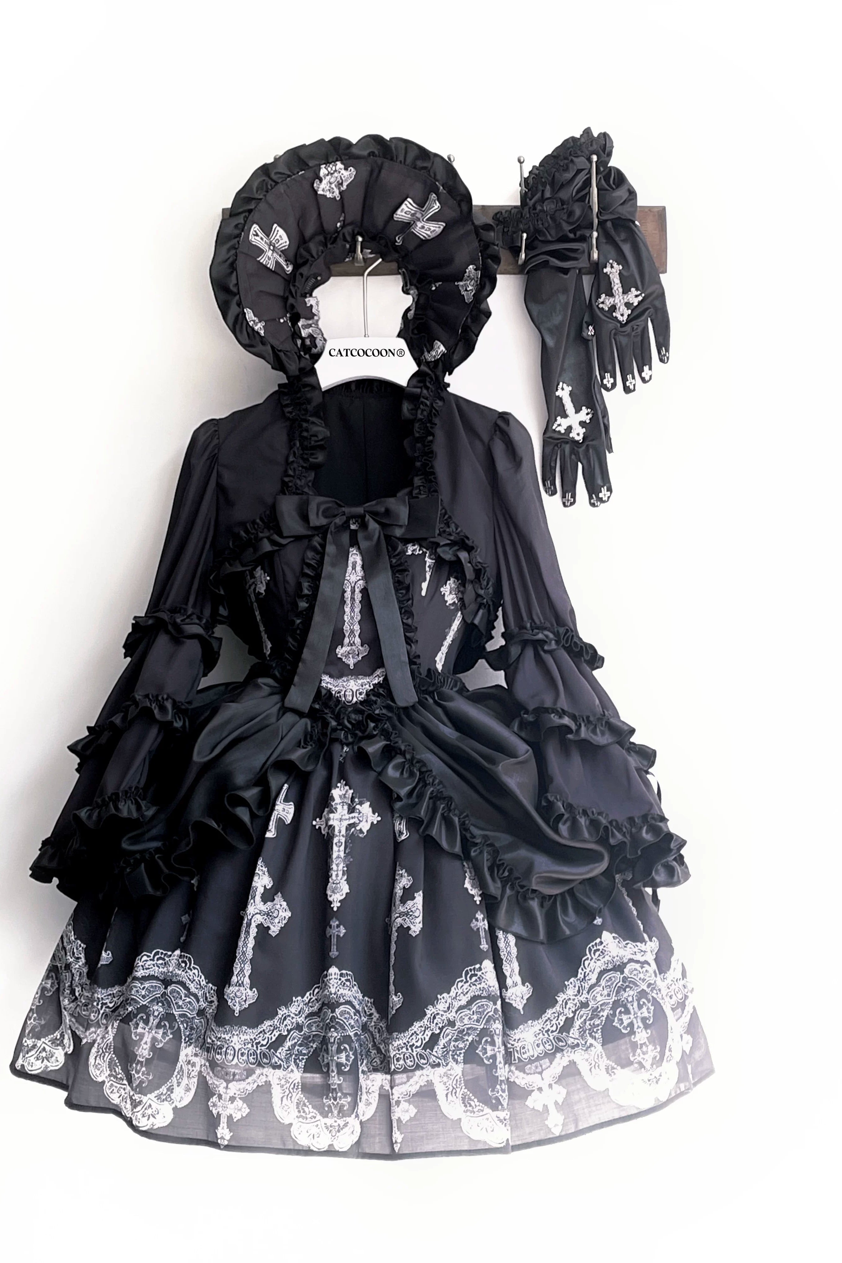 Lace Cross Gothic Lolita JSK Black Set