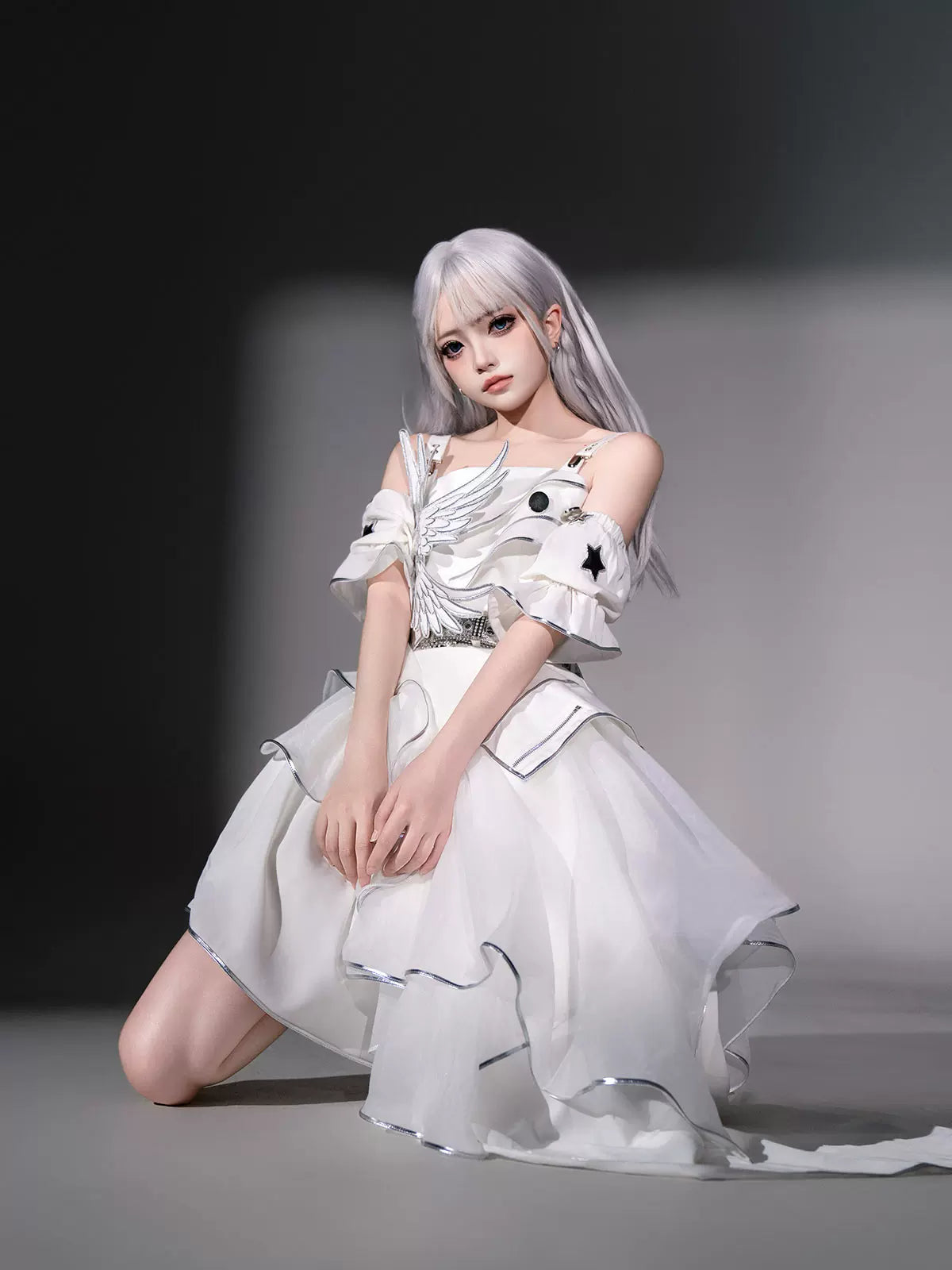 Silver Wing Cyberpunk Futuristic Lolita JSK Camisole Dress Set