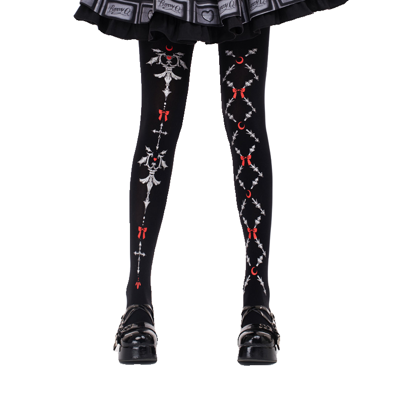 Gothic Lolita Velvet Print Tights LE9021