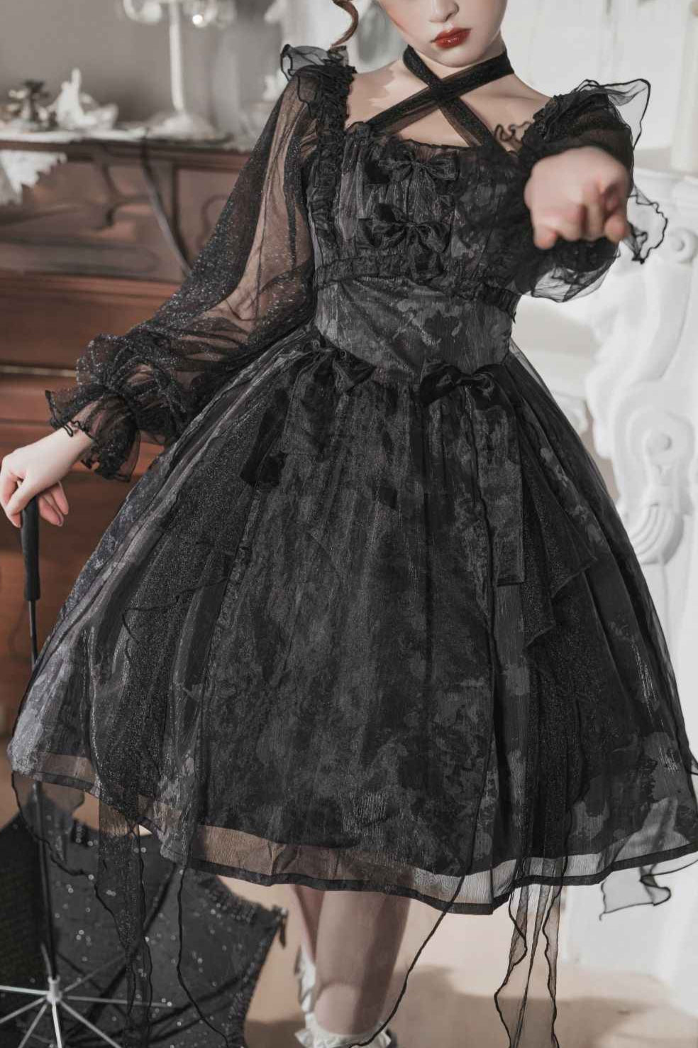 Lolita Dark Style Chiffon Dress LG1034