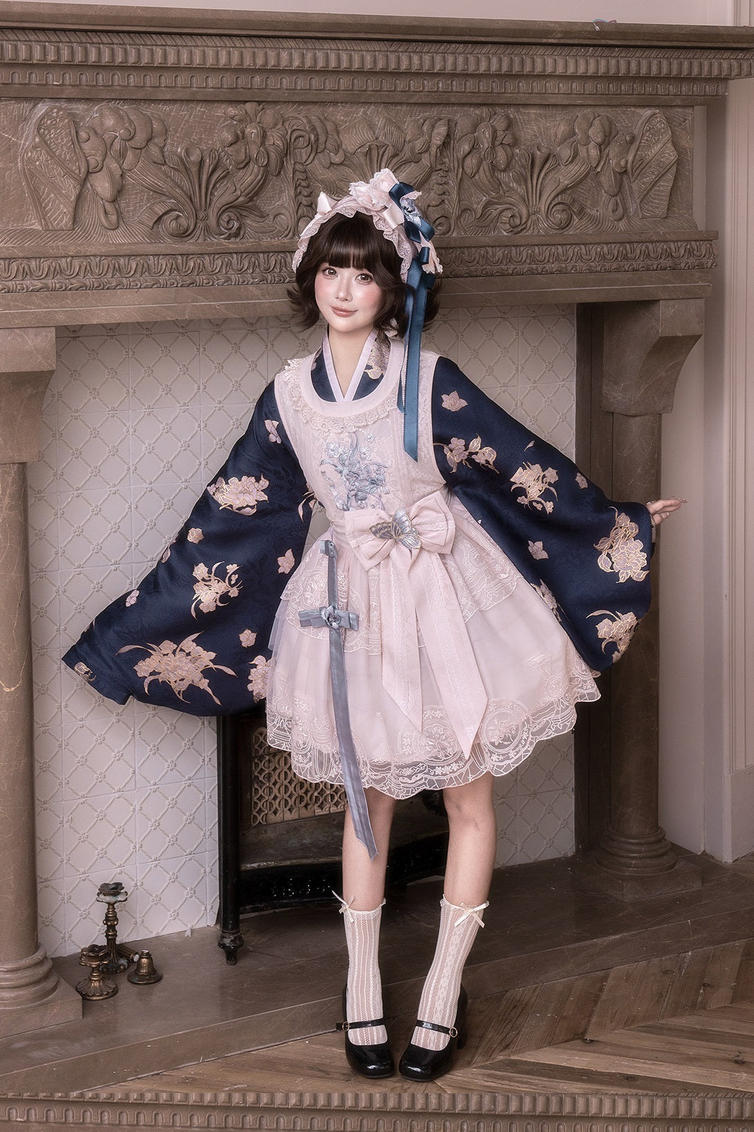 Pink Glaze Celadon Floral Embroidery Wa Lolita JSK Dress Set