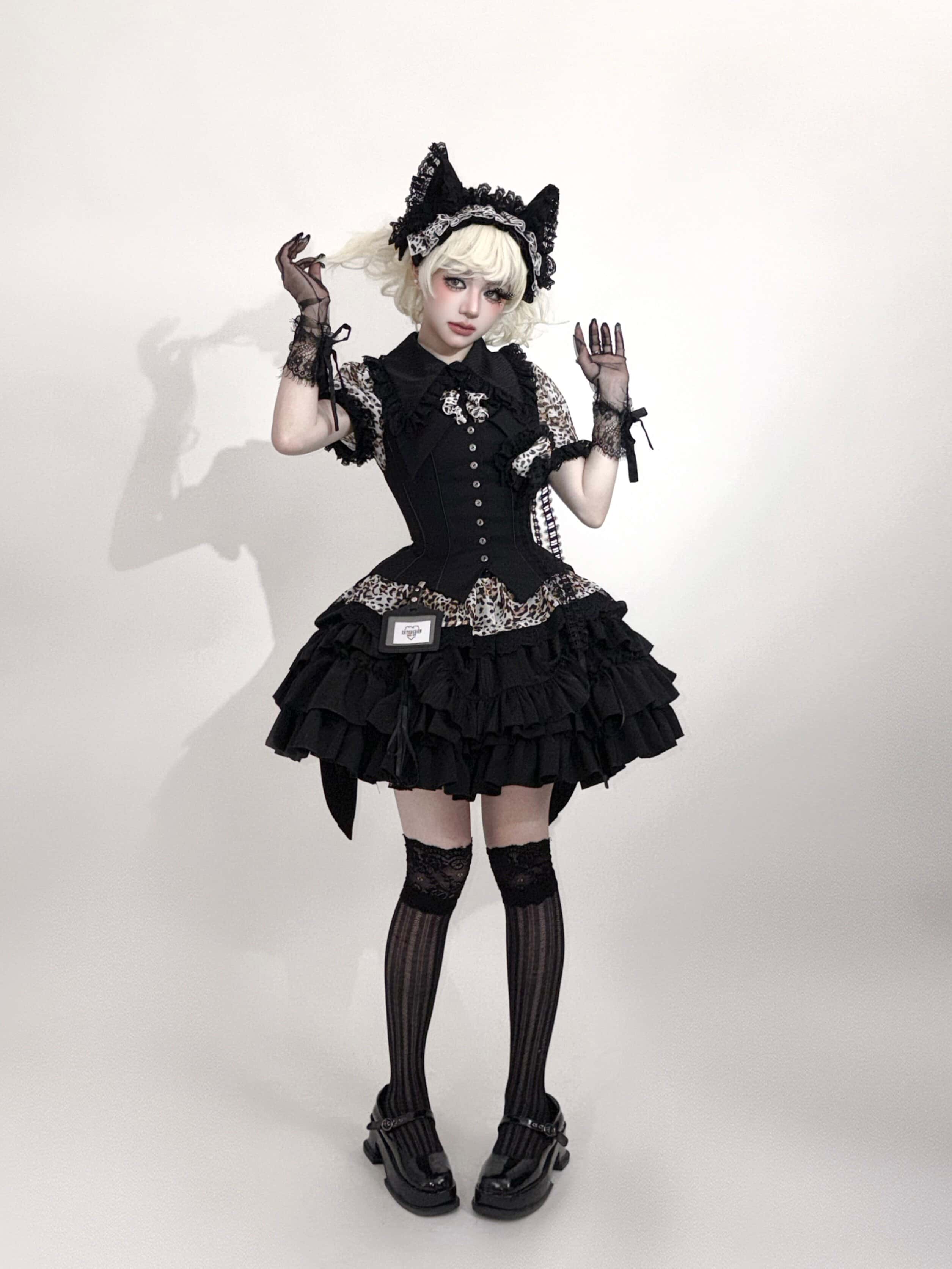 Bengal Cat Gothic Lolita White Blouse & Skirt Set