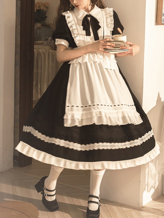 Lolita Halloween Black Gothic Maid Lolita Dress LE1038
