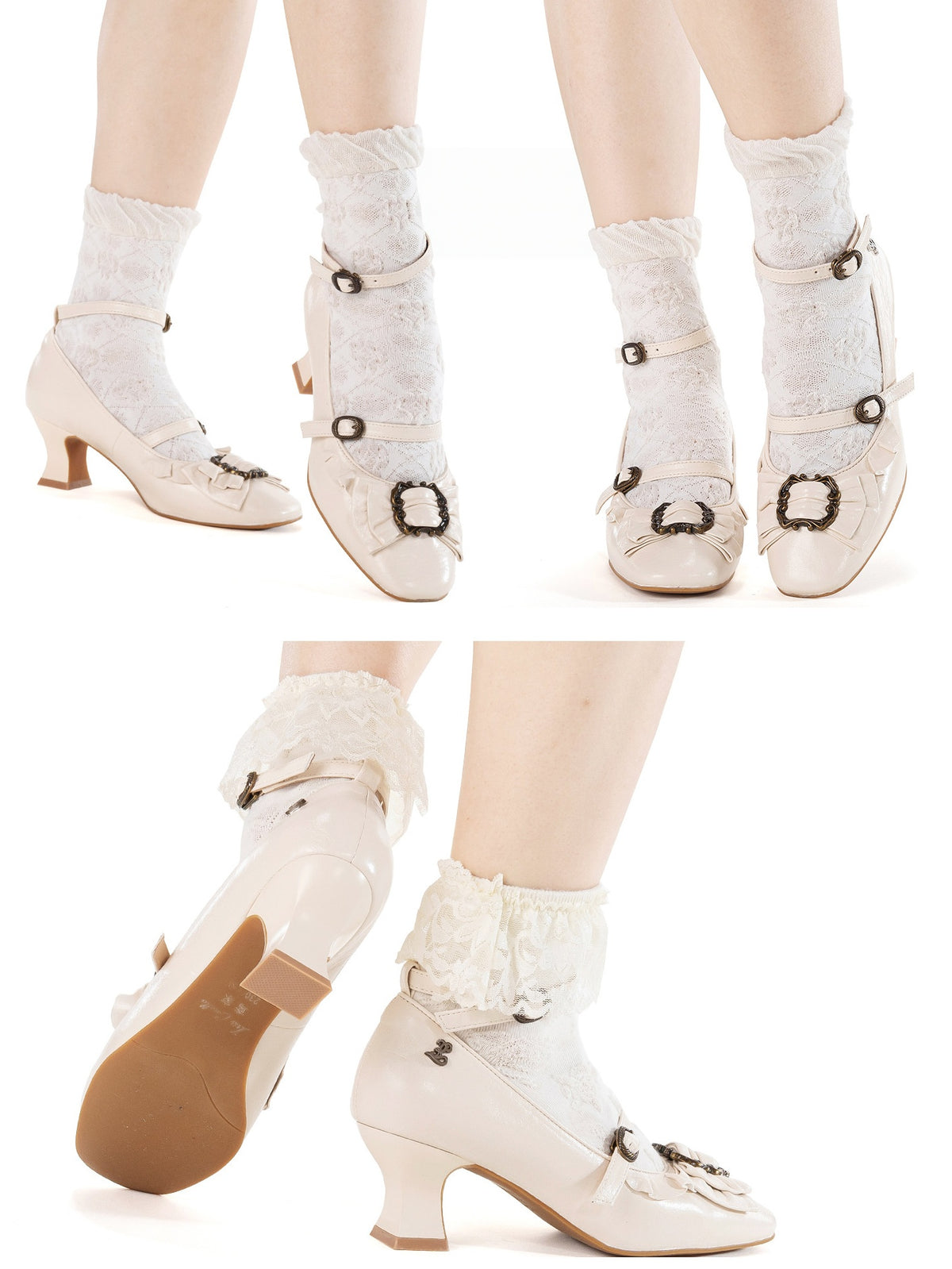 Frame Genuine‑Leather Bow Lace Goblet‑Heel Lolita Shoes