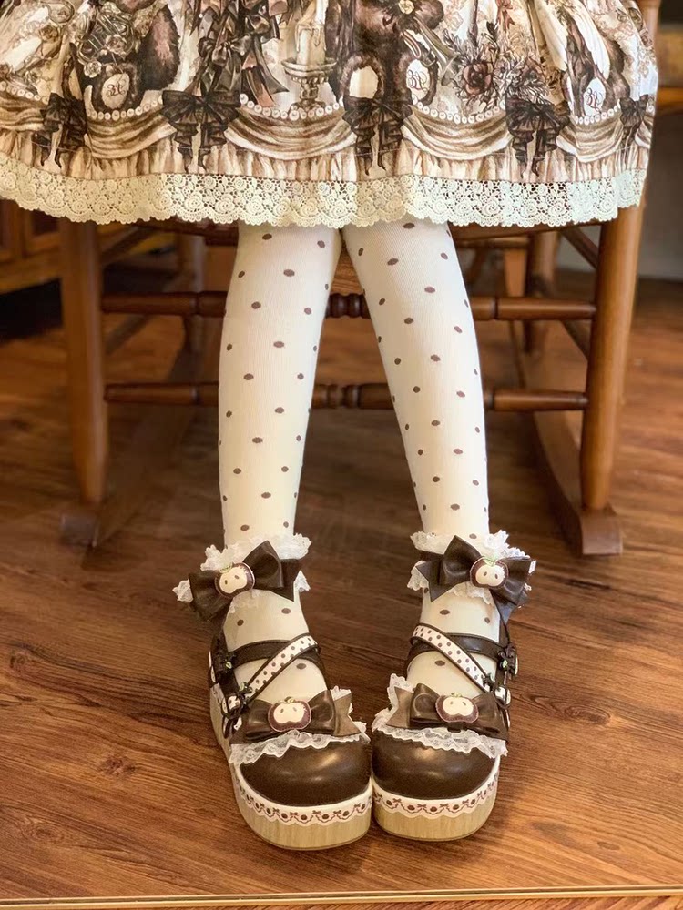 Apple Tart Lolita Shoes Japanese Style Bow Heightening Platform Shoes
