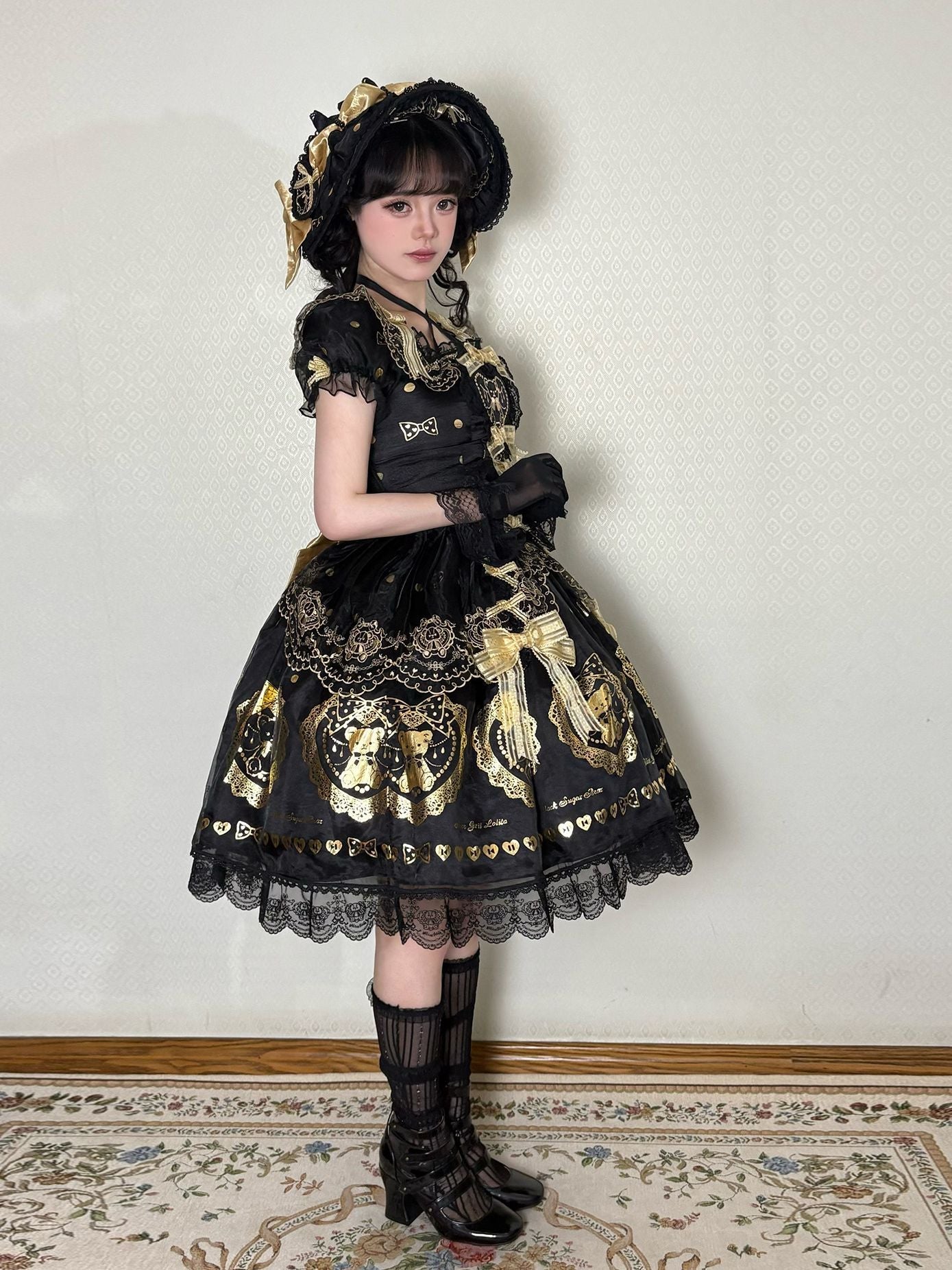 Black Sugar Bear Lolita Black & Gold Dress