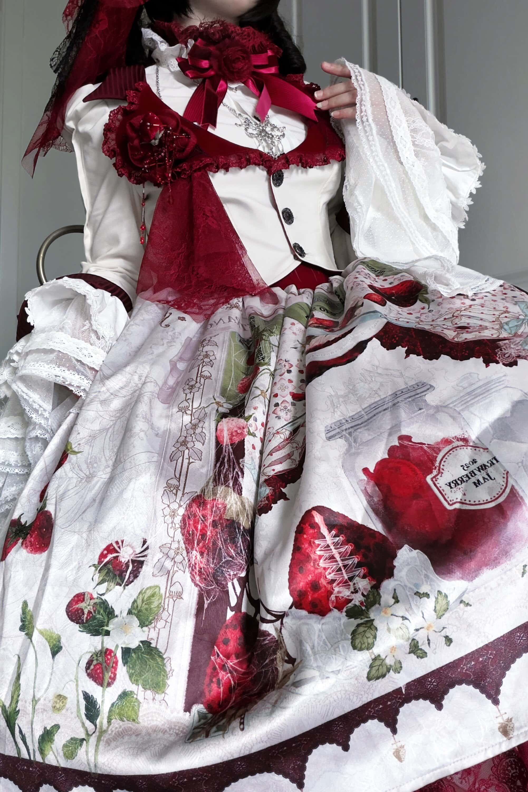 Hunting Strawberry Velvet Gothic Sweet Lolita Dress SK & Jacket Set