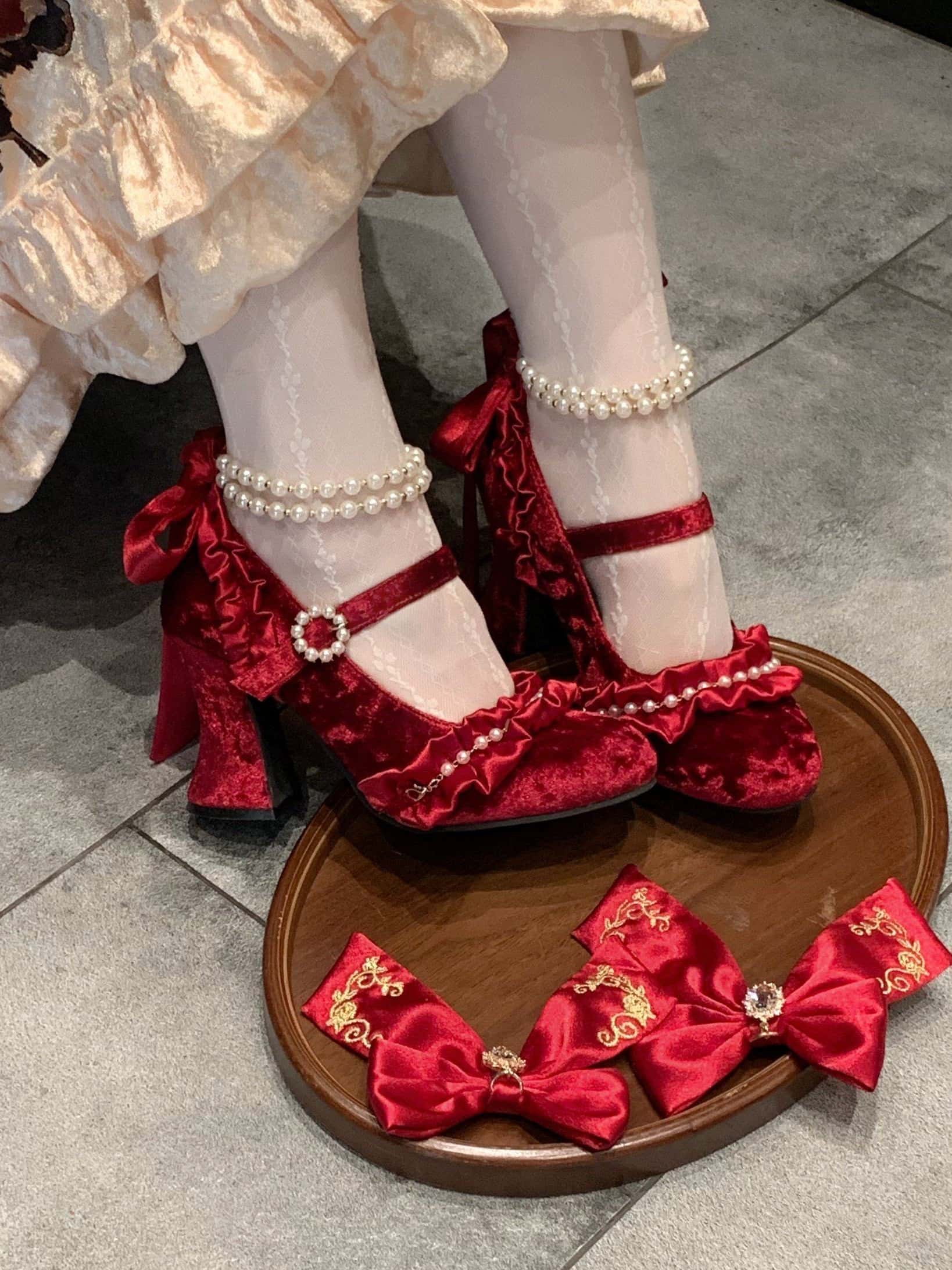 Ribbon Hymn 1.0 Lolita Vintage Heavy Craft Bridal Heels