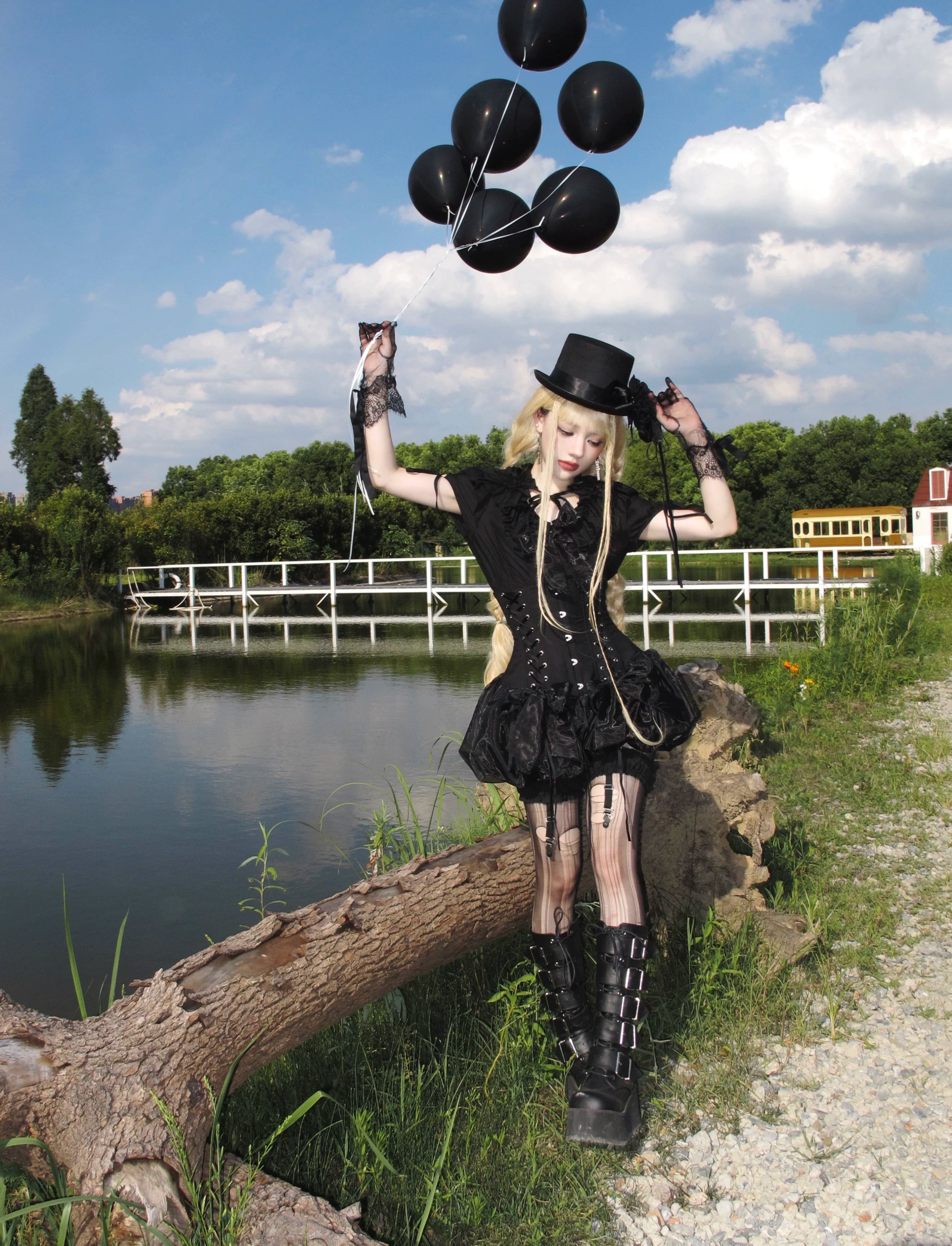WONKA Gothic Lolita Black Top & Shorts Set