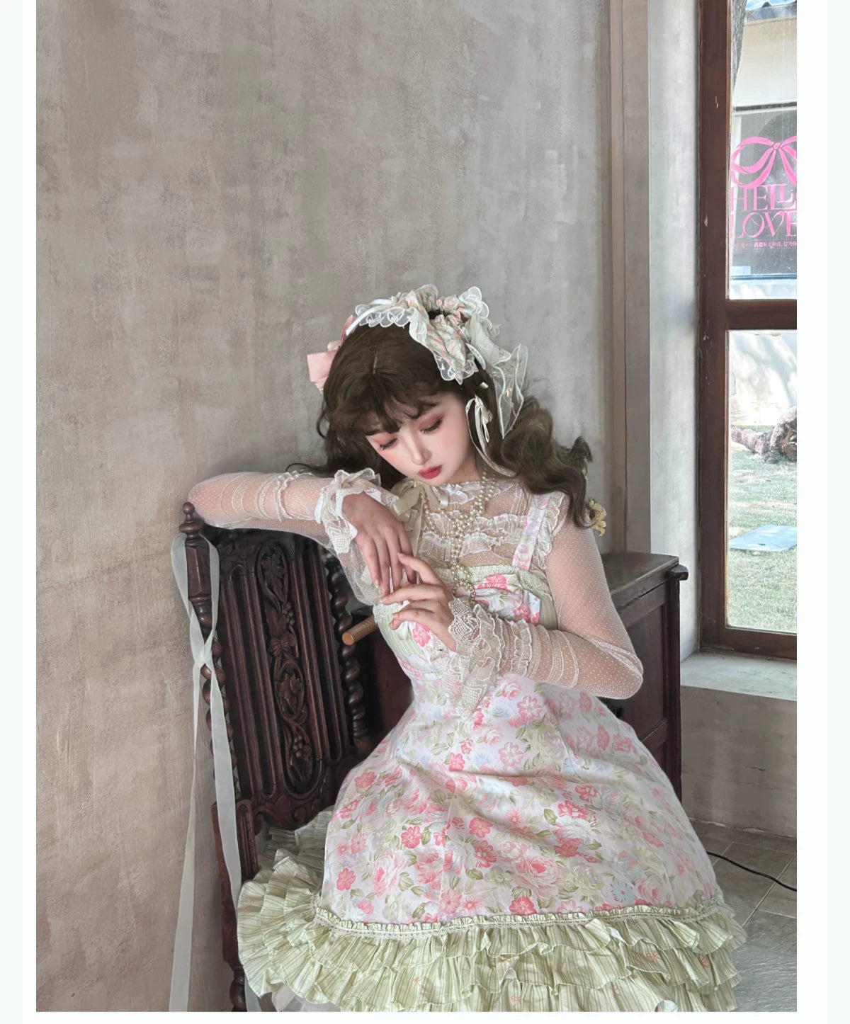 Rose Spring Romance Pink Green Floral Classic Lolita JSK Dress