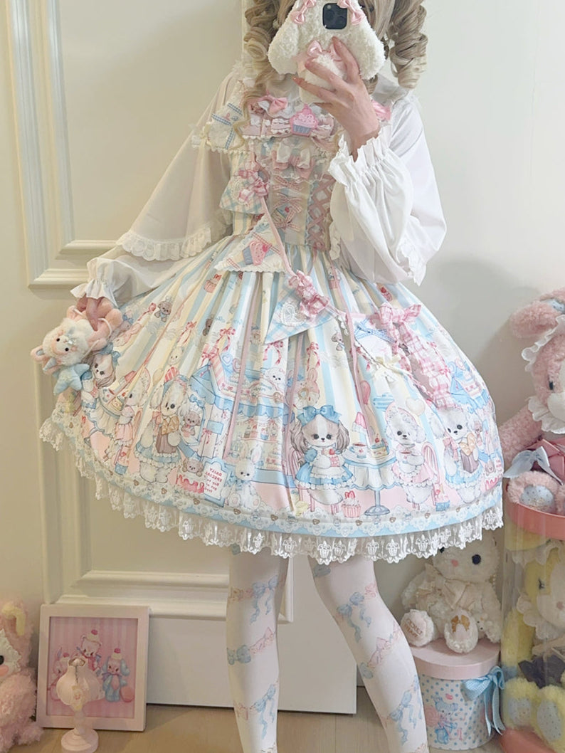 Kawaii Lolita Puppy Print JSK Dress LS1007