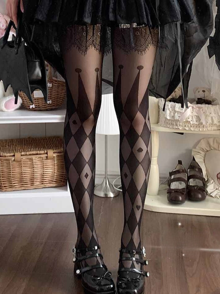 Lolita Gothic Circus Print Ultra-Sheer Tights LE9006