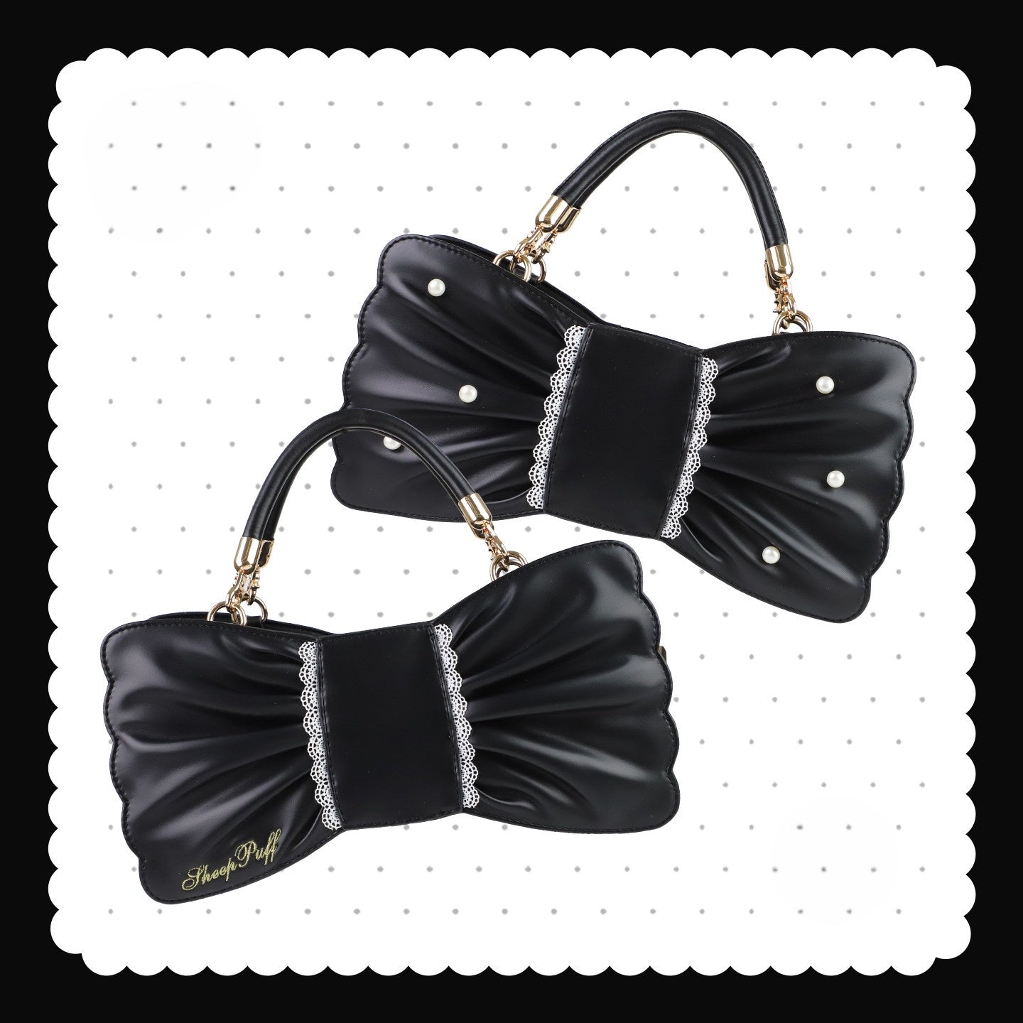 Pearl Bow Lace Trim Lolita Handbag