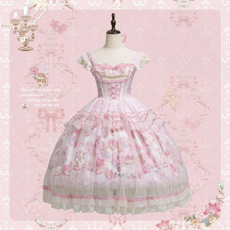 Pink Jacquard Print Sweet Classic Lolita JSK