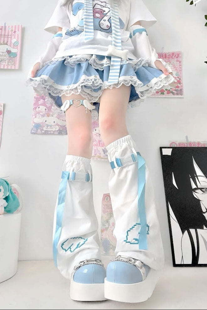 Y2K Blue & White Harajuku Leg Warmers