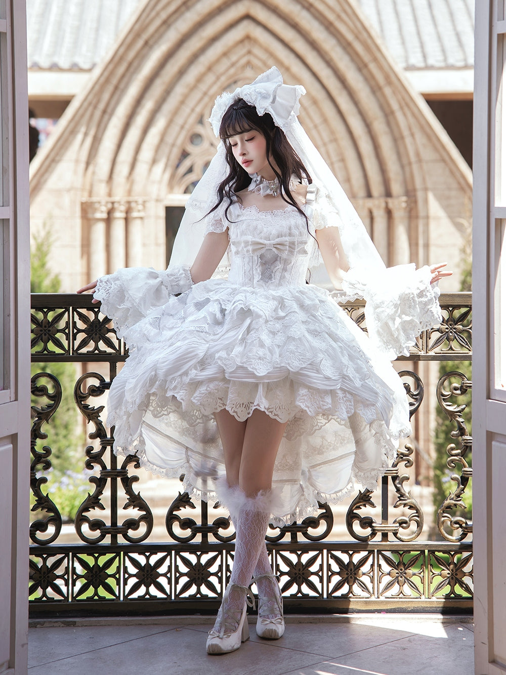 Peacock Feather SP Bridal Lolita White JSK Dress