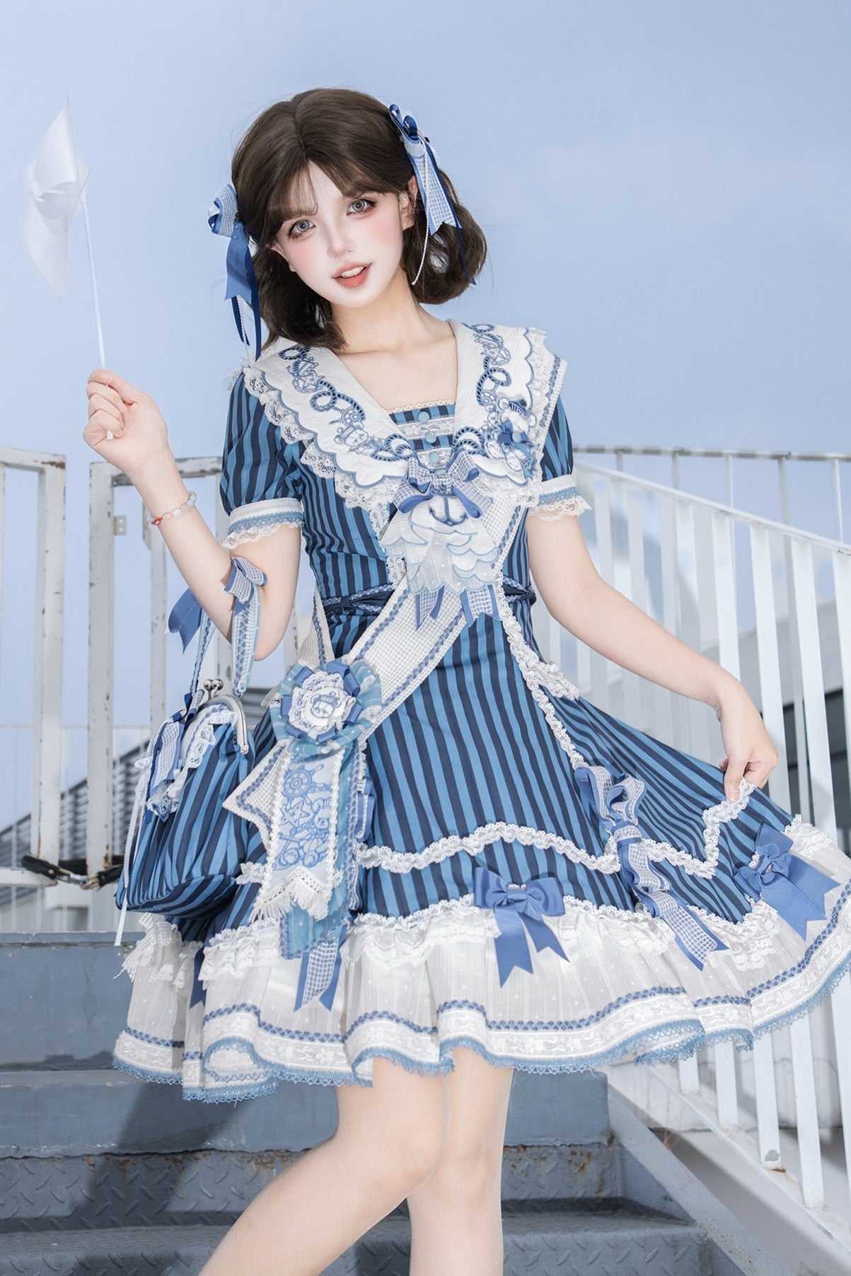 Antique Sailor Bear Six-Panel Cropped Lolita OP Dress