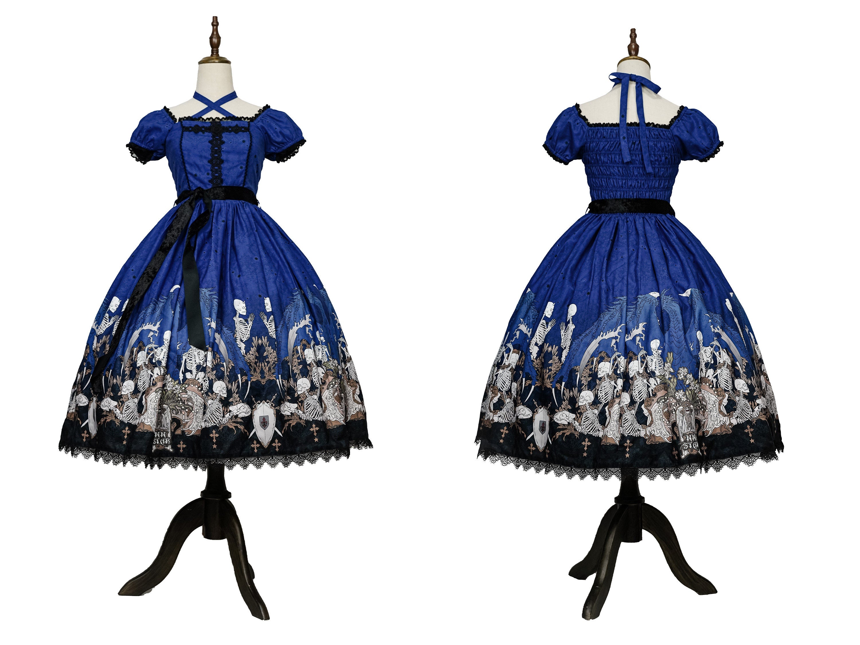 Dragon Bone Lily Lolita Gothic Blue OP Dress