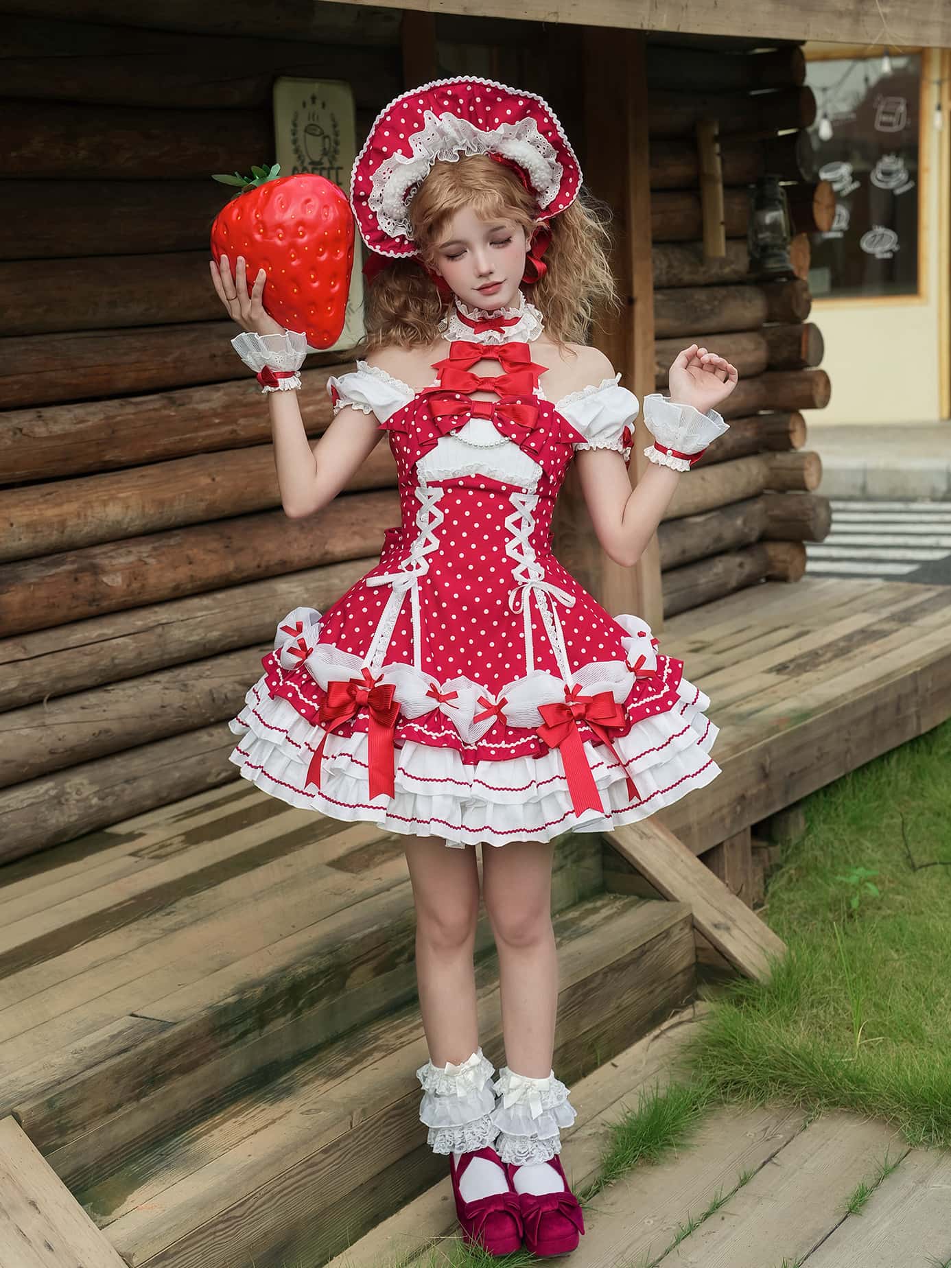 Vintage Polka Dot Lolita Halter Red OP Dress