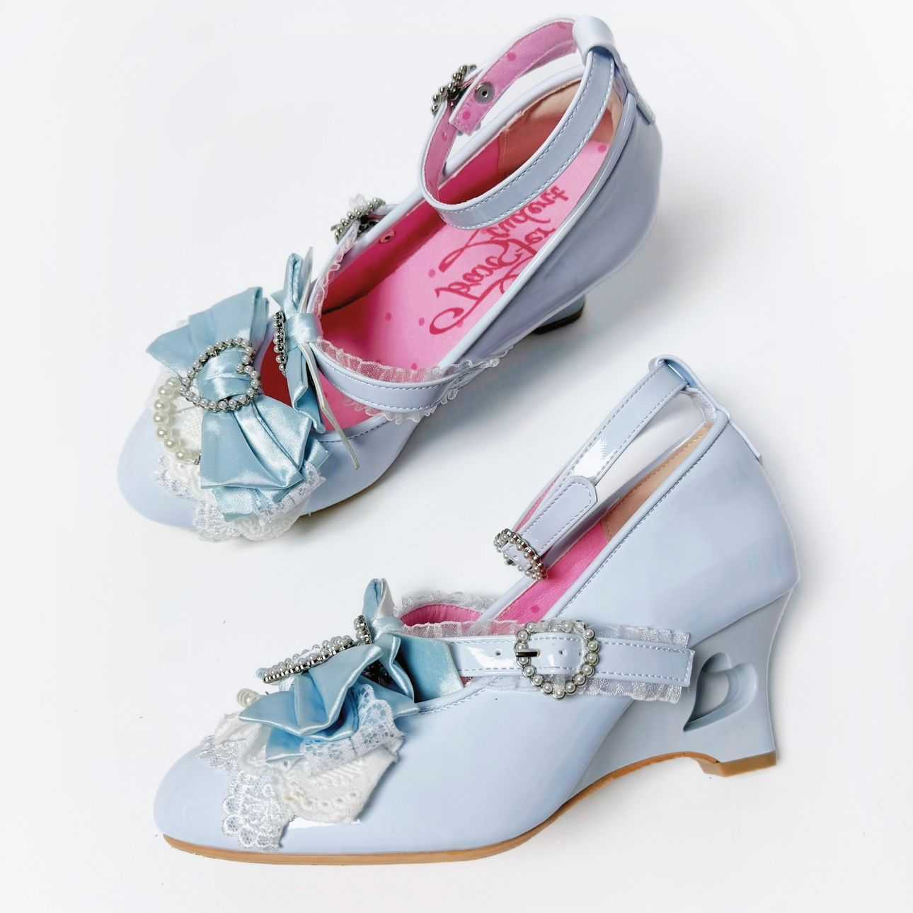 Lolita Sweet Bow Pearl Wedge Heels LE5027