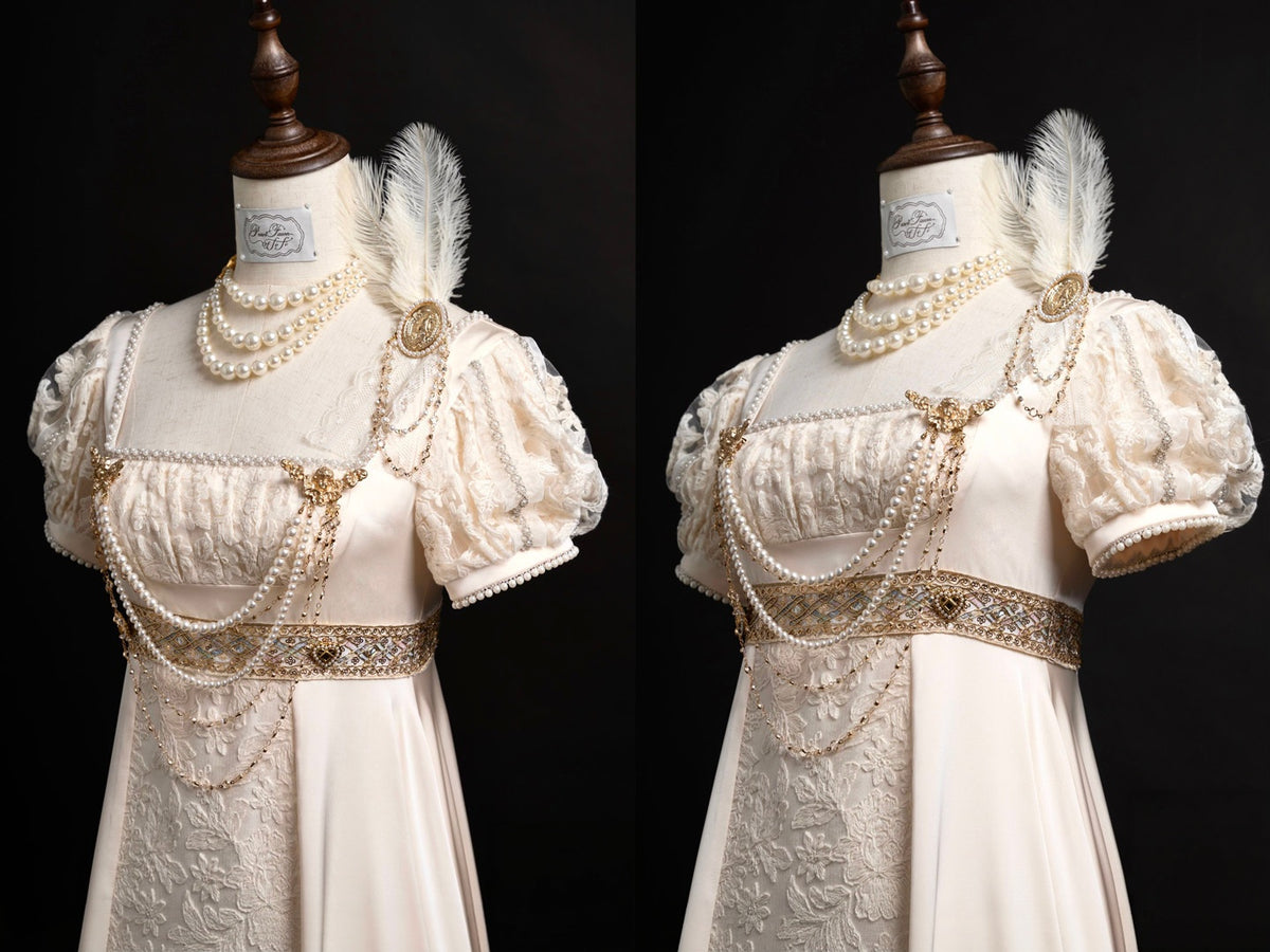 Austen Angel Wings Lolita Embossed Lace Satin Empire Dress