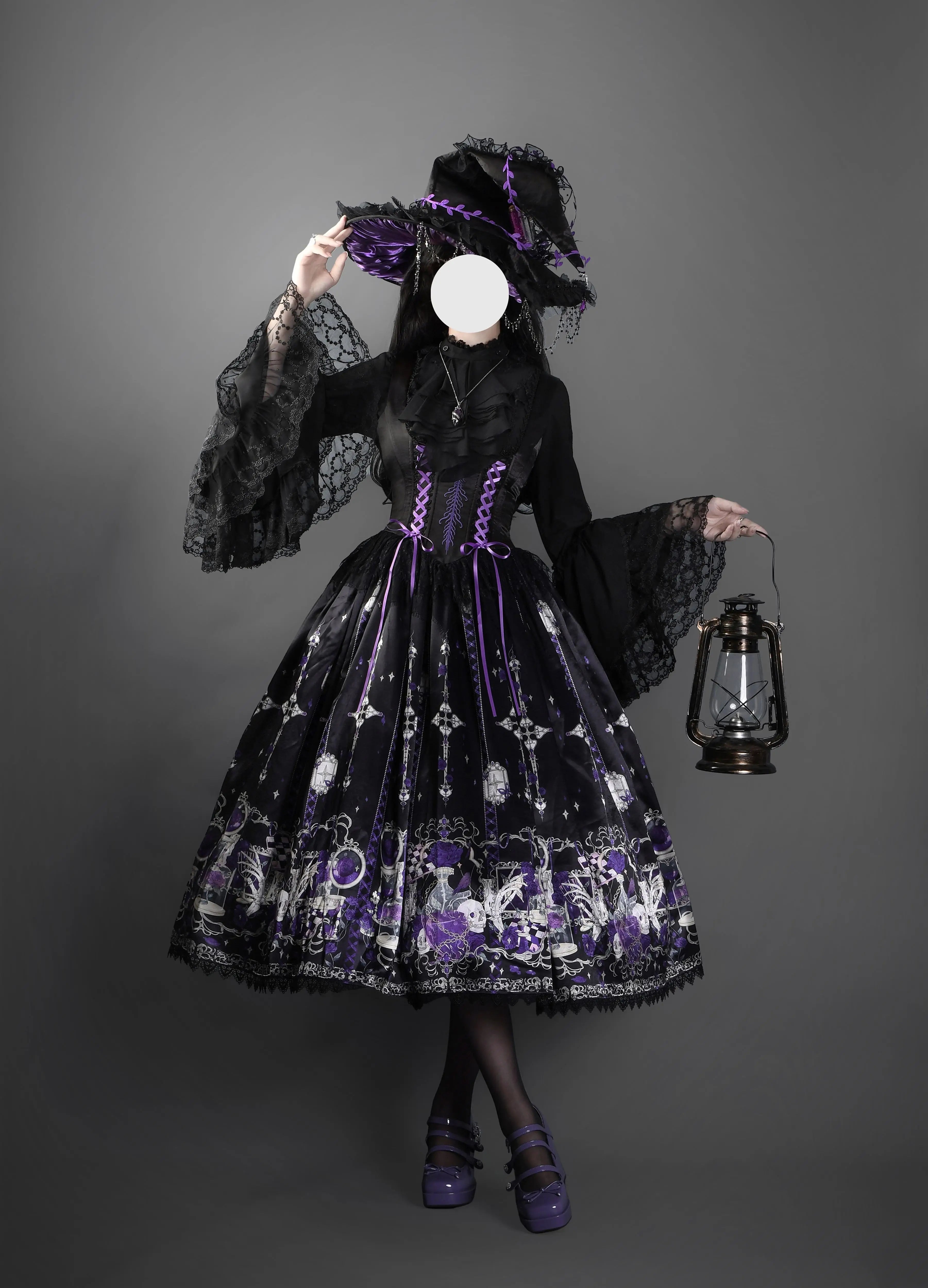 Blood Laboratory Purple Skull Potion Print Gothic Lolita Long JSK