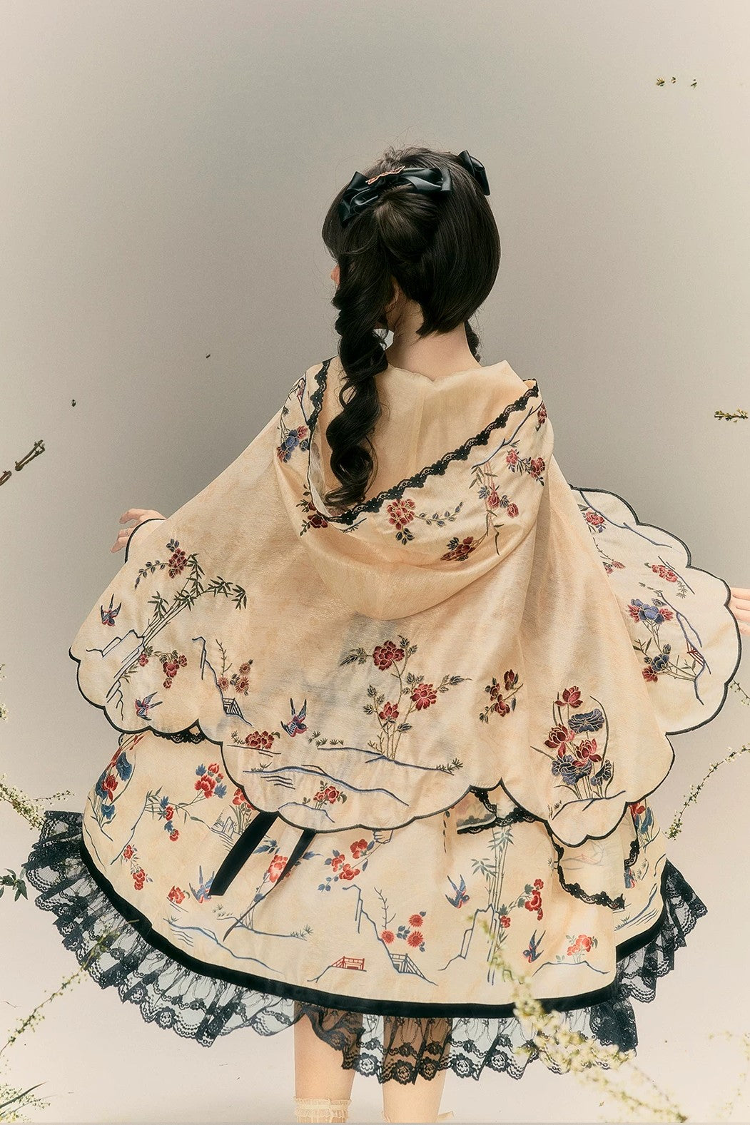 Floral Bird Amber Beige Hanfu Lolita JSK Dress Set