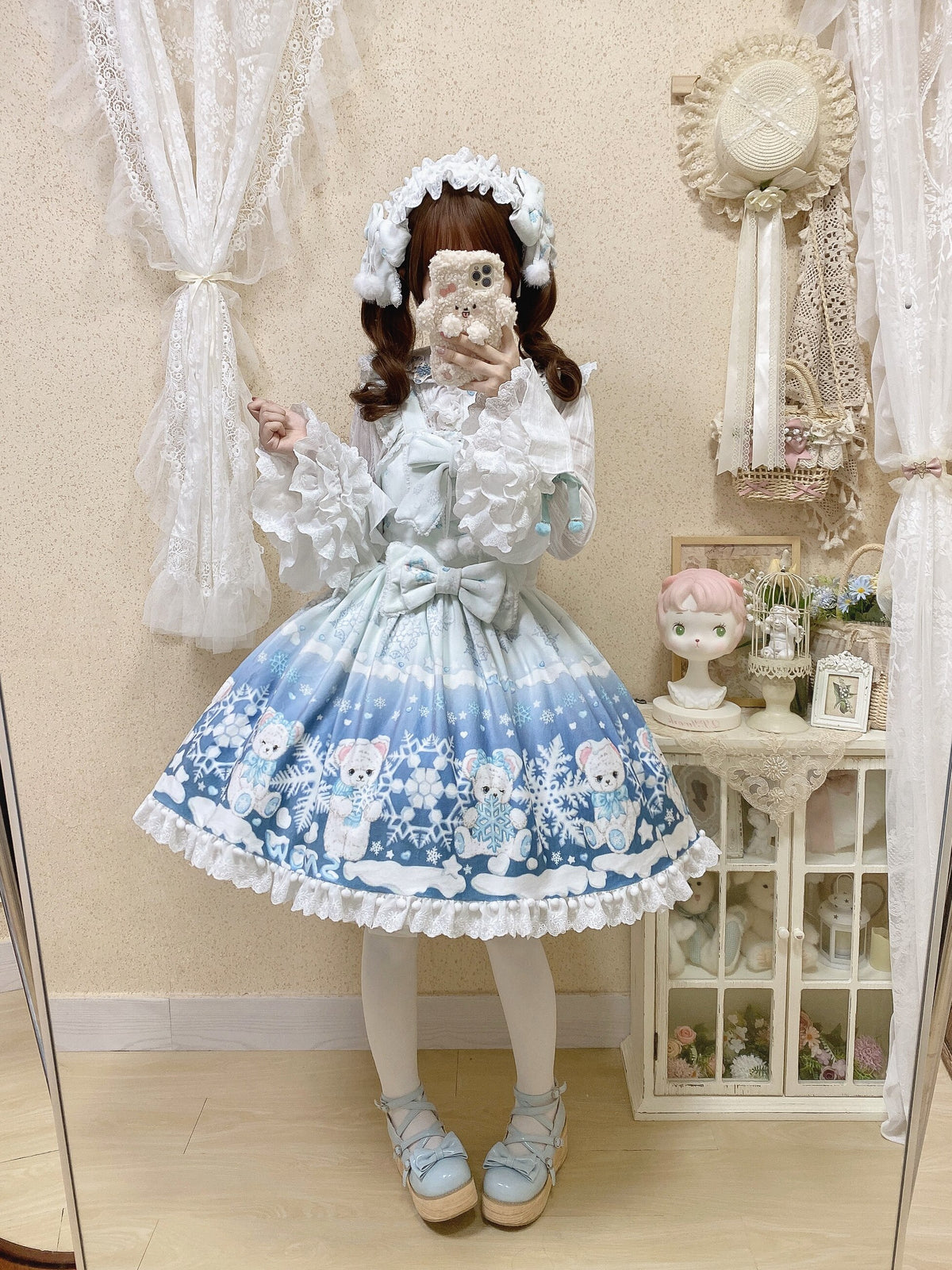 Snowflake Bear White Christmas Plush Lolita JSK Dress Set