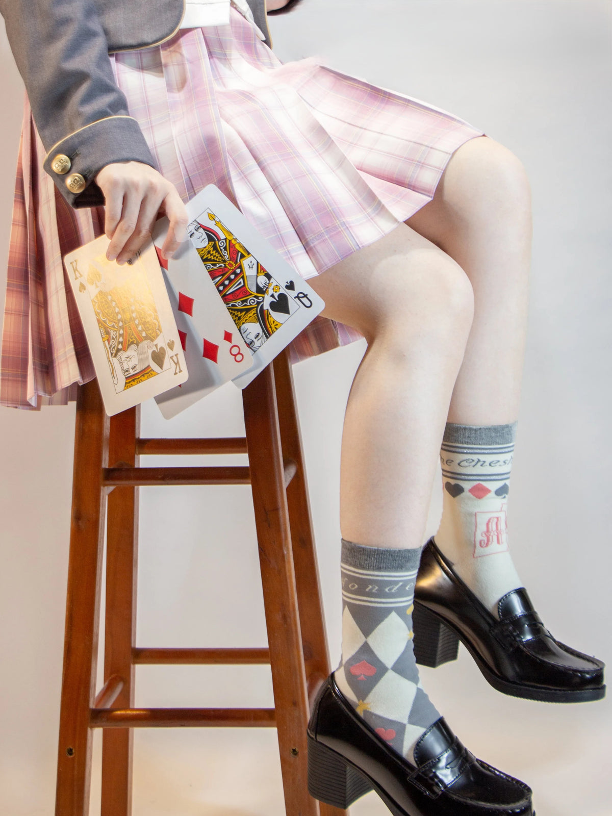 Alice Asymmetrical Argyle Combed Cotton Lolita Socks in Three Lengths