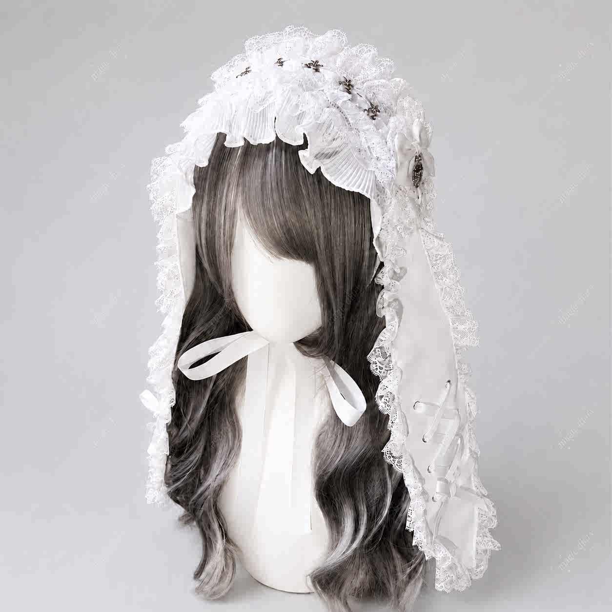 Long Ear Bunny Doll Lace Gothic Lolita Headband with Paw Heart Hair Clip