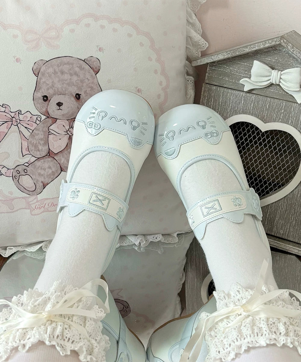 Sweet Lolita Cat Face Mary Jane Shoes with Paw Print Strap