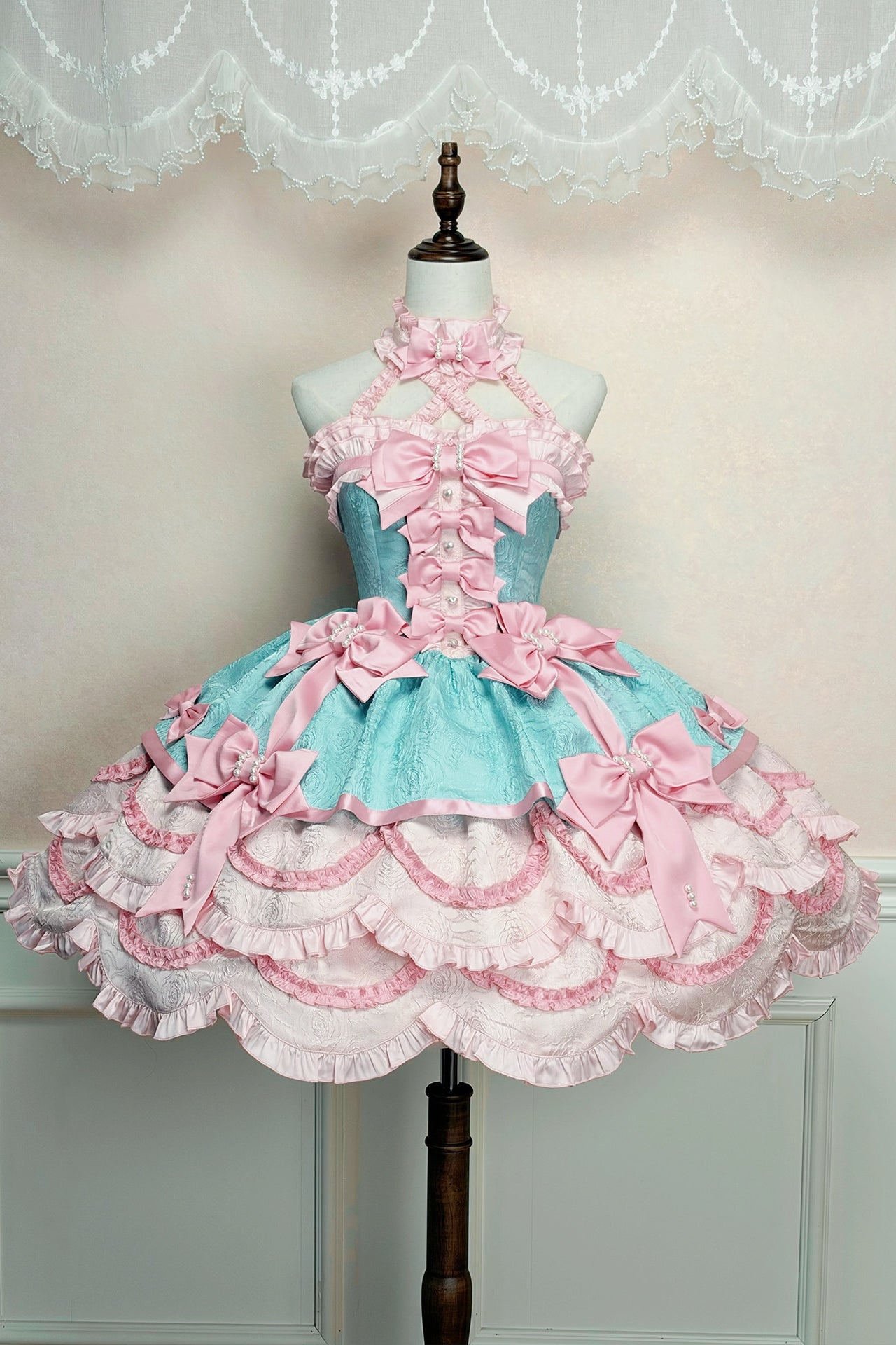 Sweet Petals Lolita Pink & Green Halter Dress