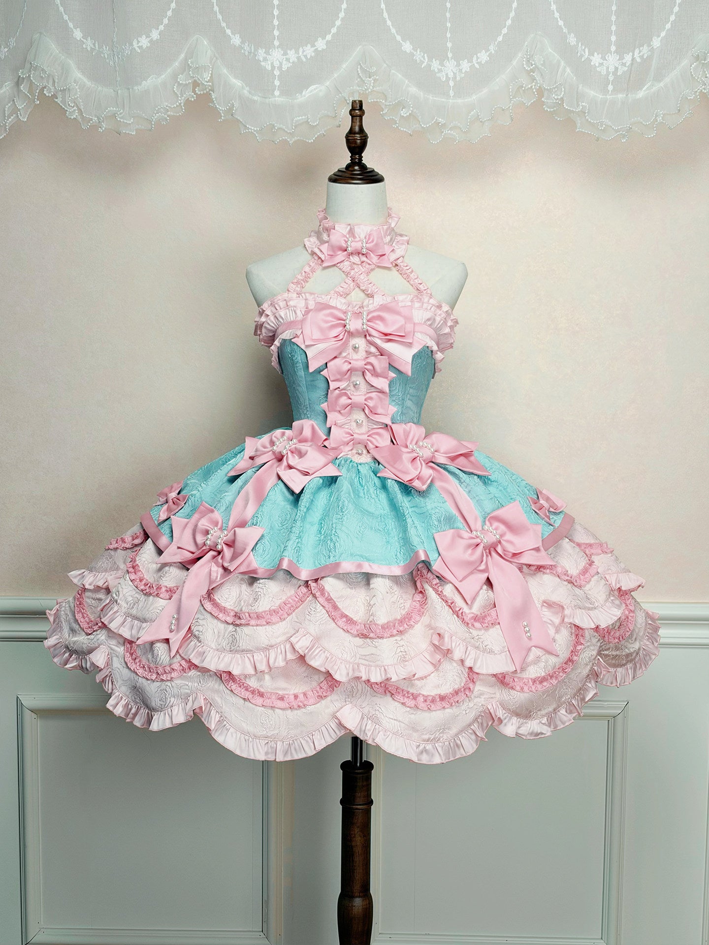 Sweet Petals Lolita Pink & Green Halter Dress