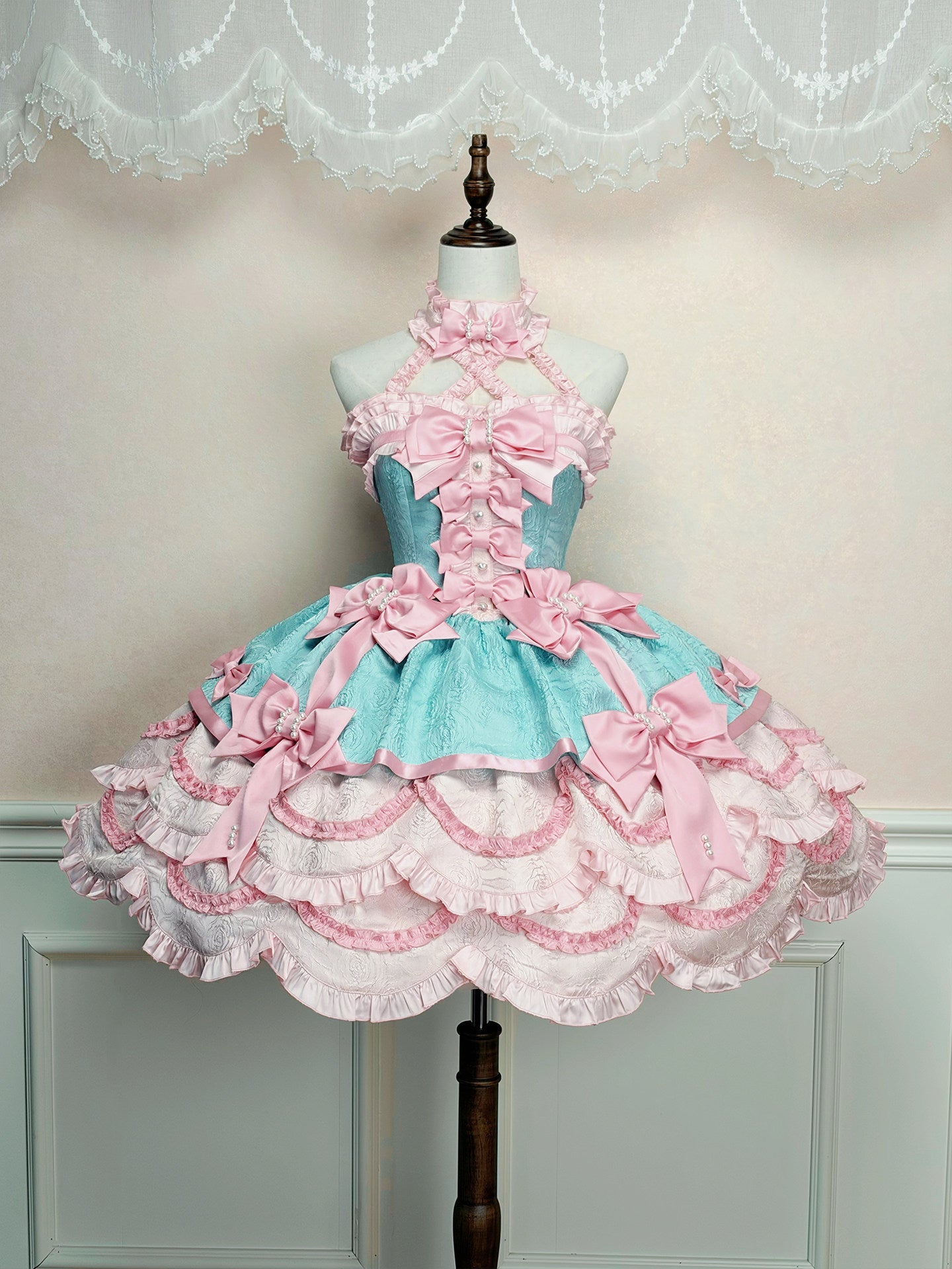 Sweet Petals Lolita Pink & Green Halter Dress