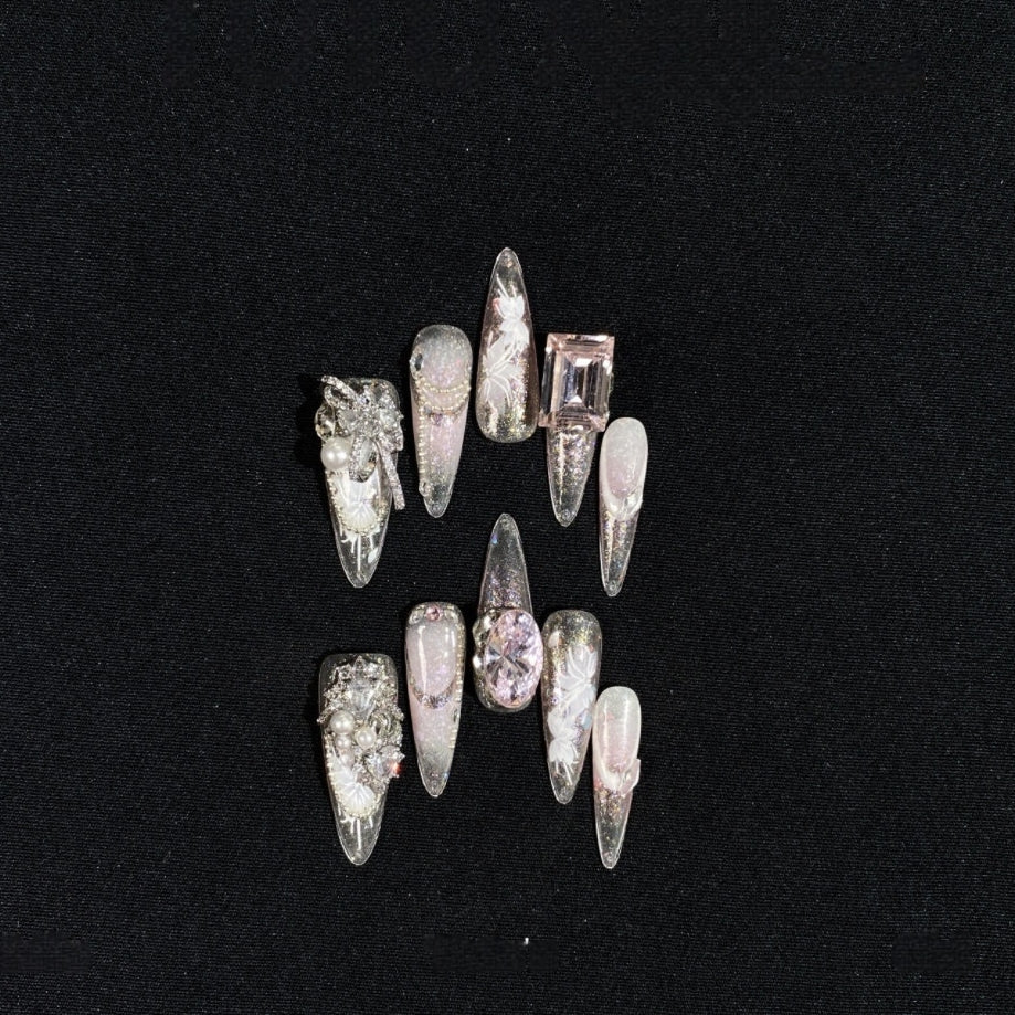 Pink Rose Lolita Handmade Detachable Press-On Nails