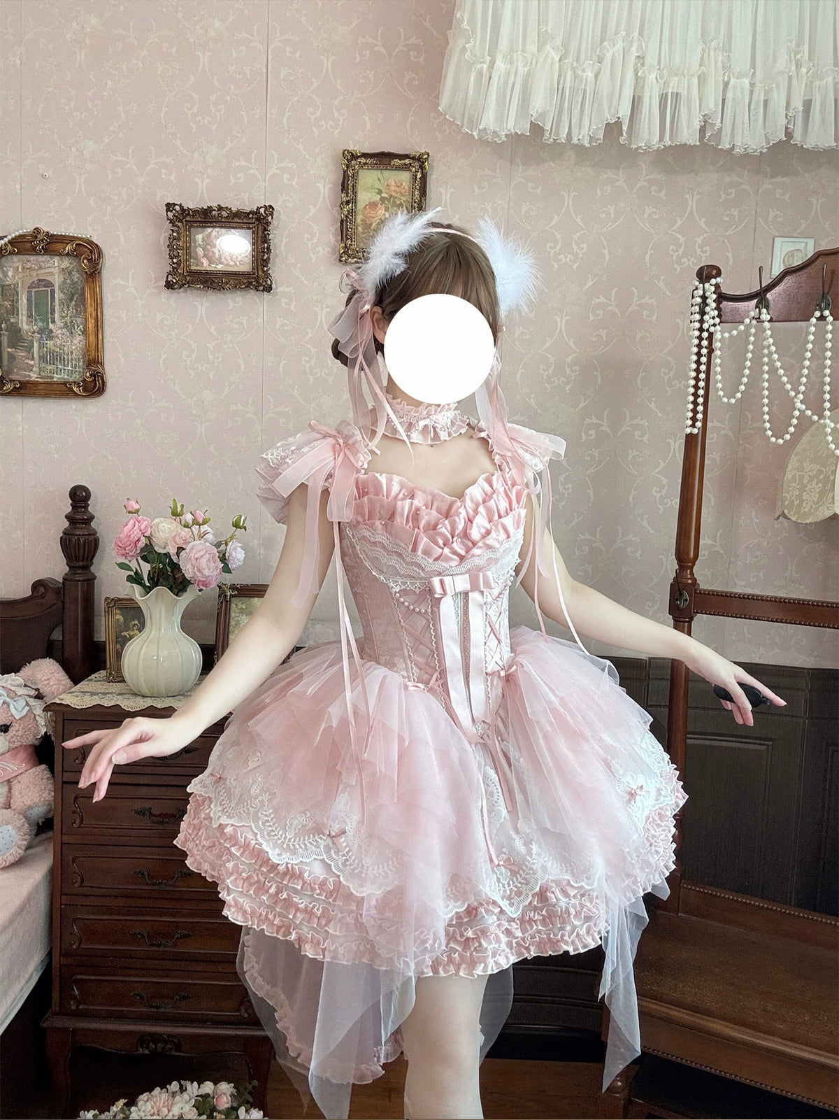 Swan Dance Lolita Sweet Ballet Pink & Black JSK Set