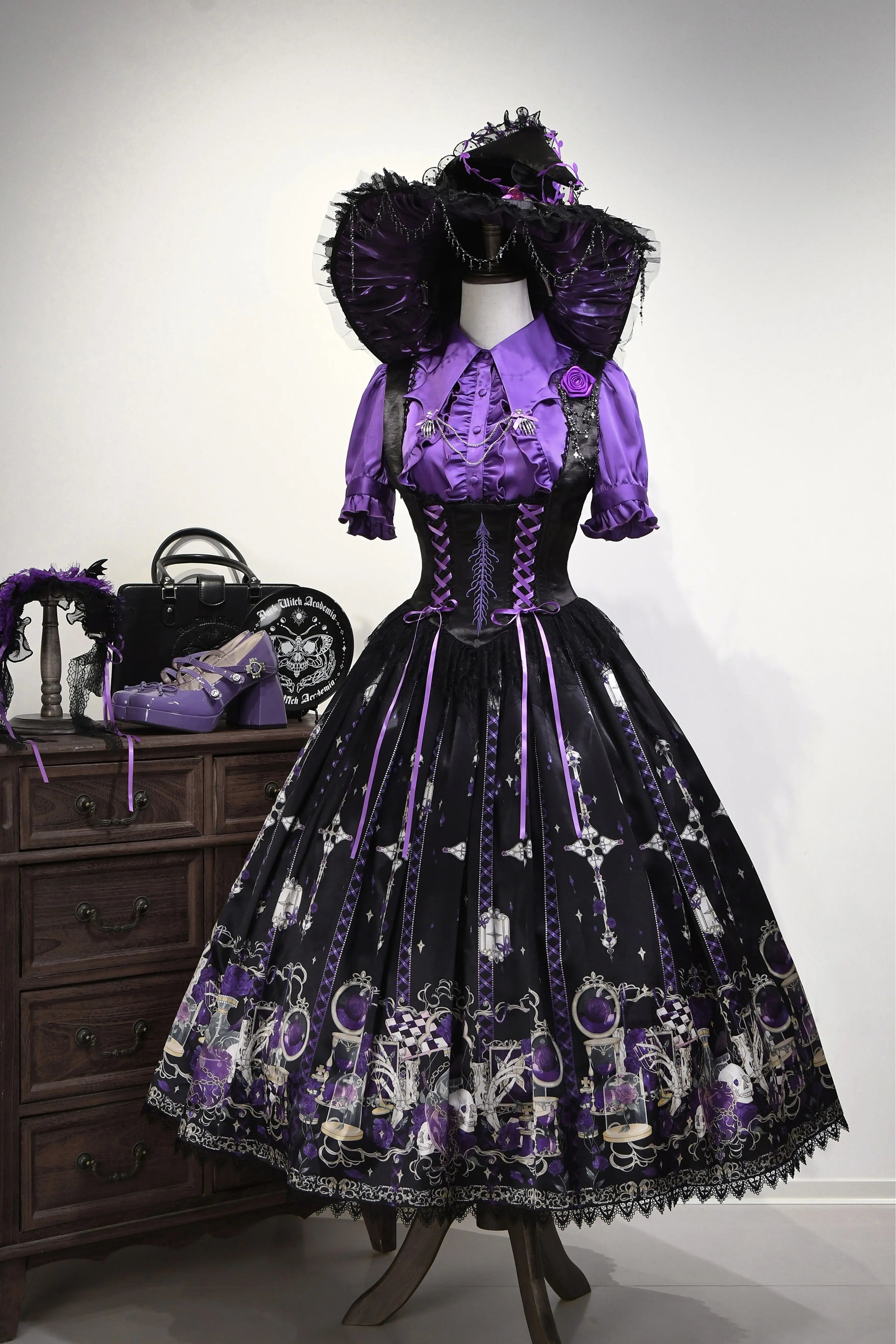 Blood Laboratory Purple Skull Potion Print Gothic Lolita Long JSK